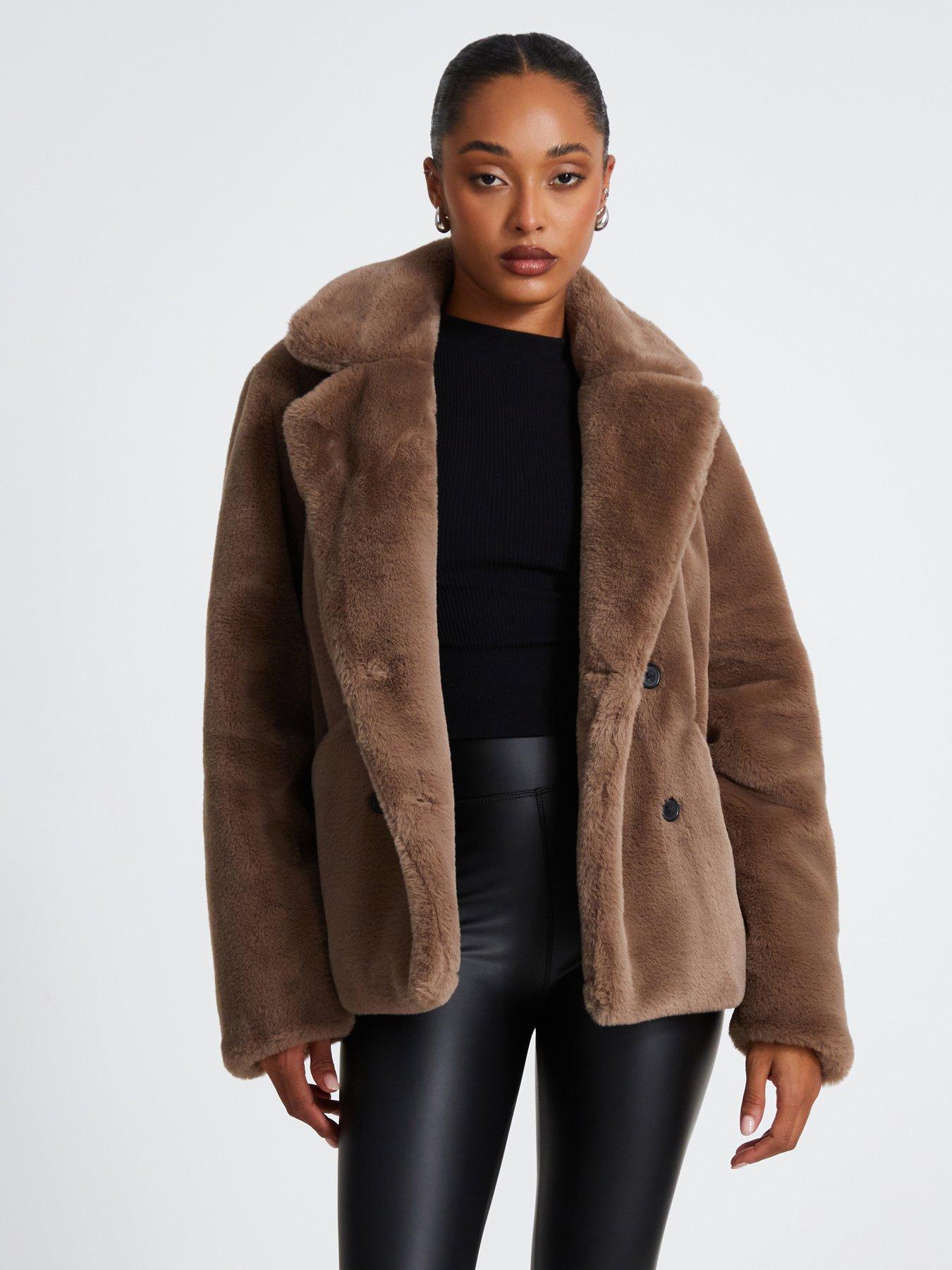 Brown fluffy jacket with hood deals