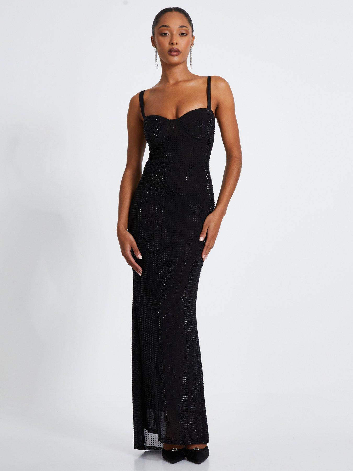 Quiz Navy Velvet Embellished Midi Dress Very