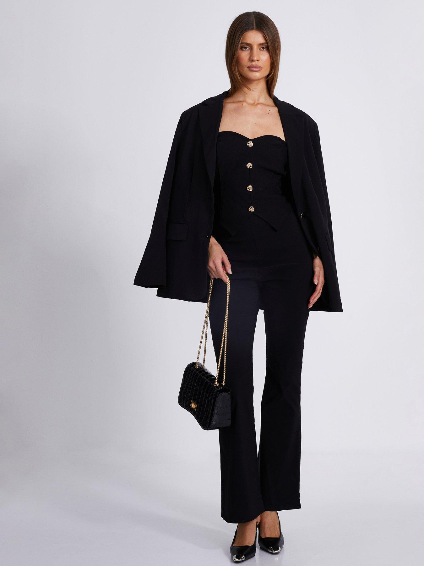 Image 2 of 6 of Quiz Black Textured Button Front Top