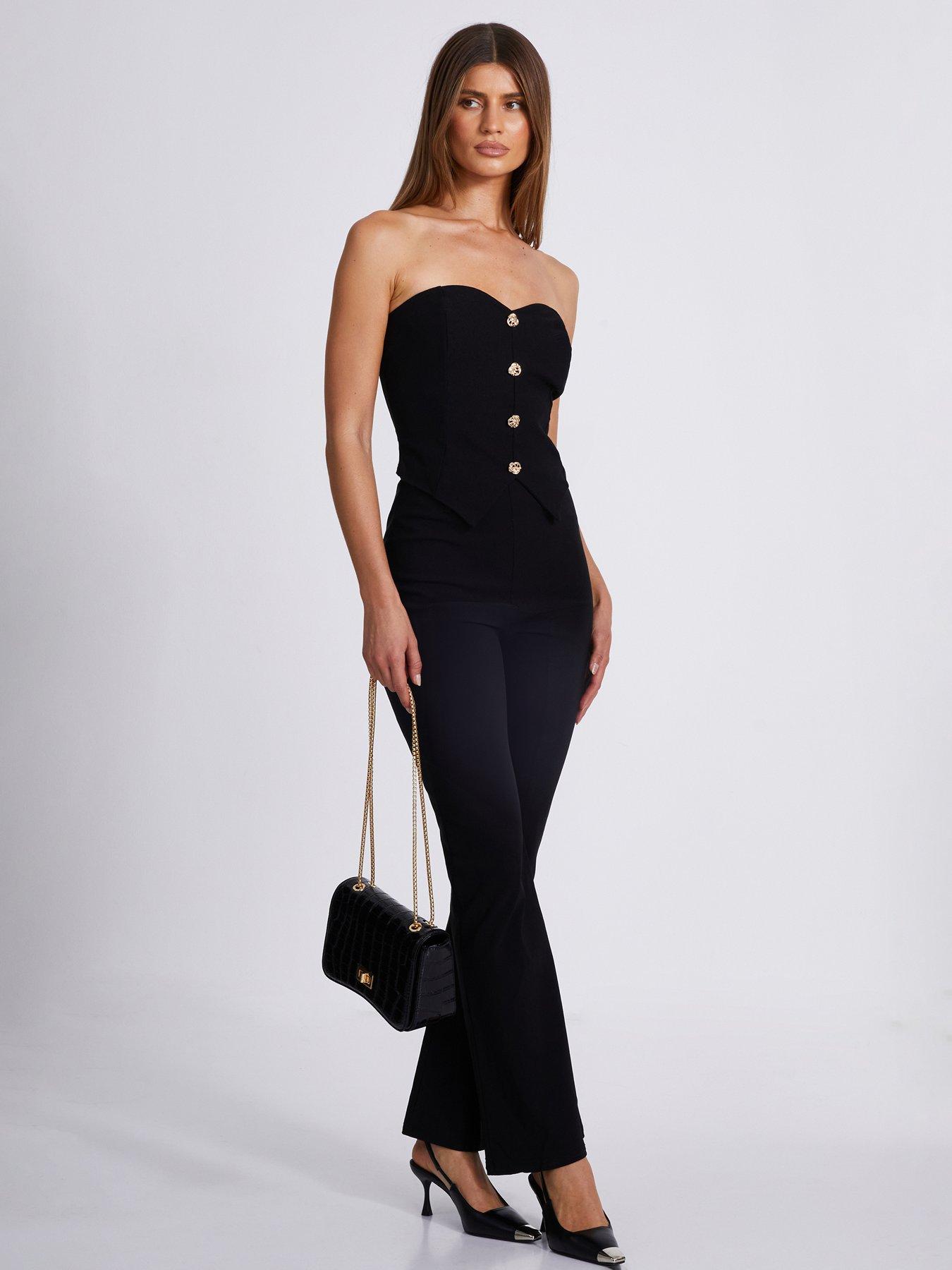Image 3 of 6 of Quiz Black Textured Button Front Top