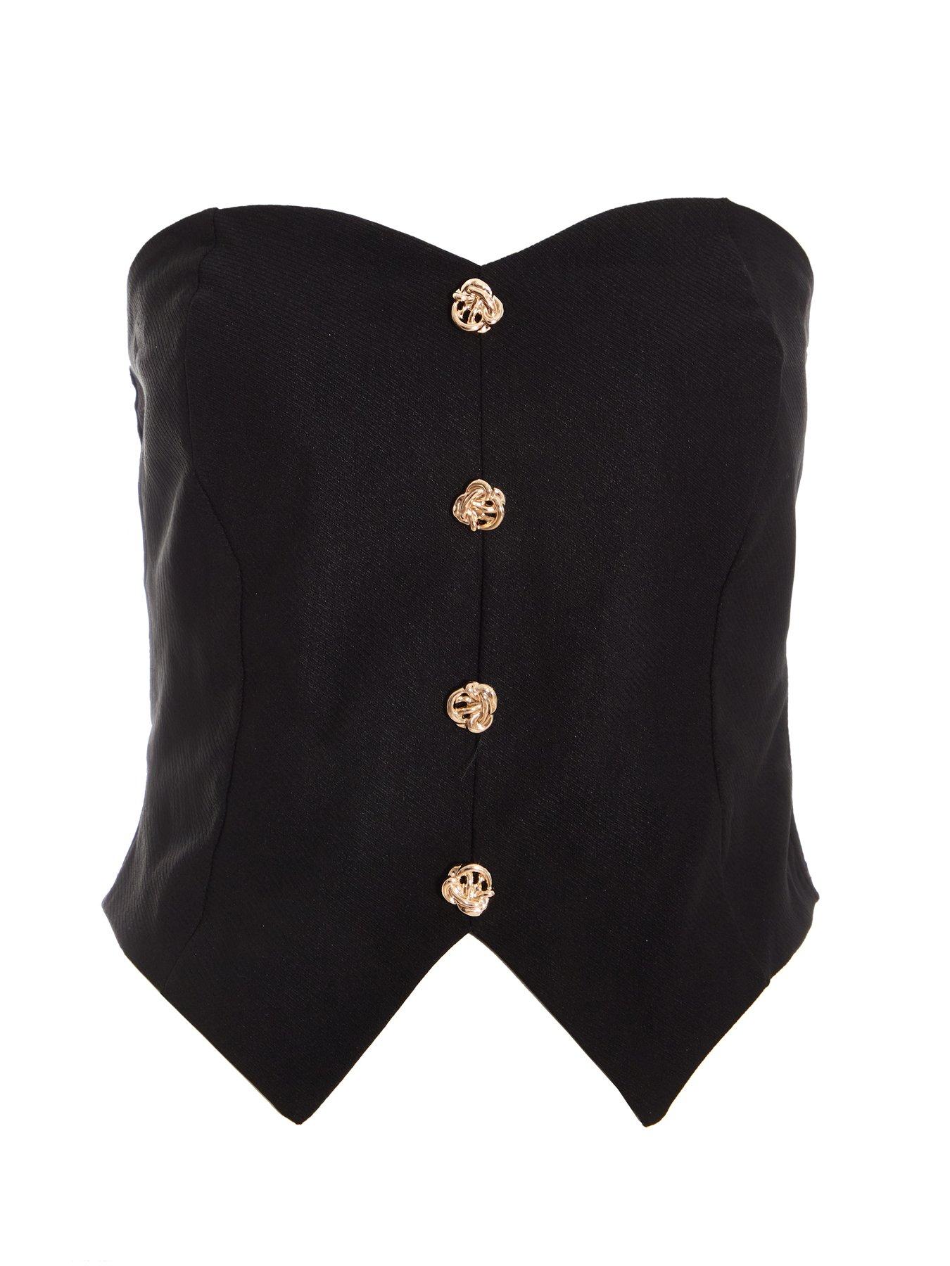 Image 4 of 6 of Quiz Black Textured Button Front Top