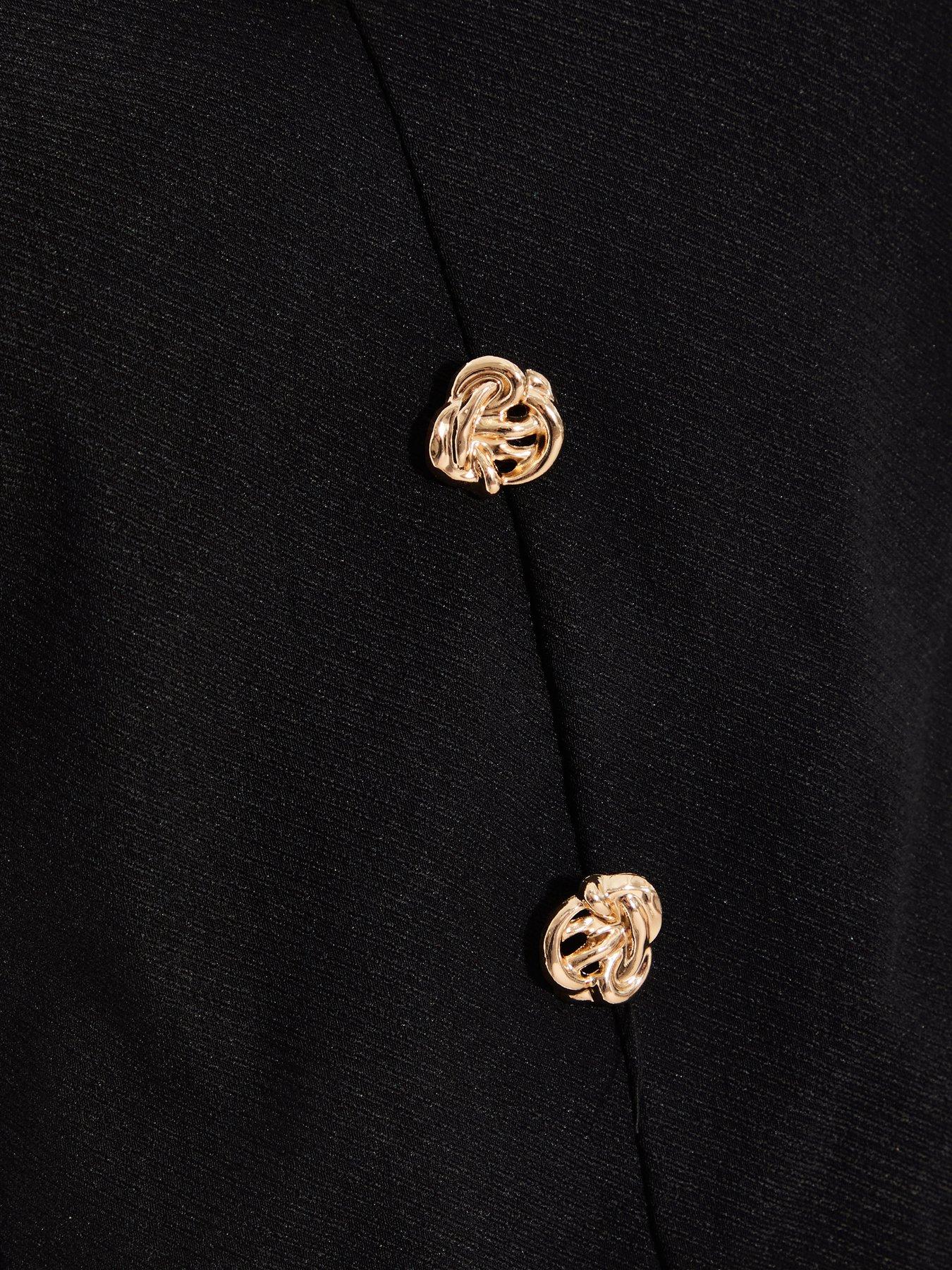 Image 6 of 6 of Quiz Black Textured Button Front Top