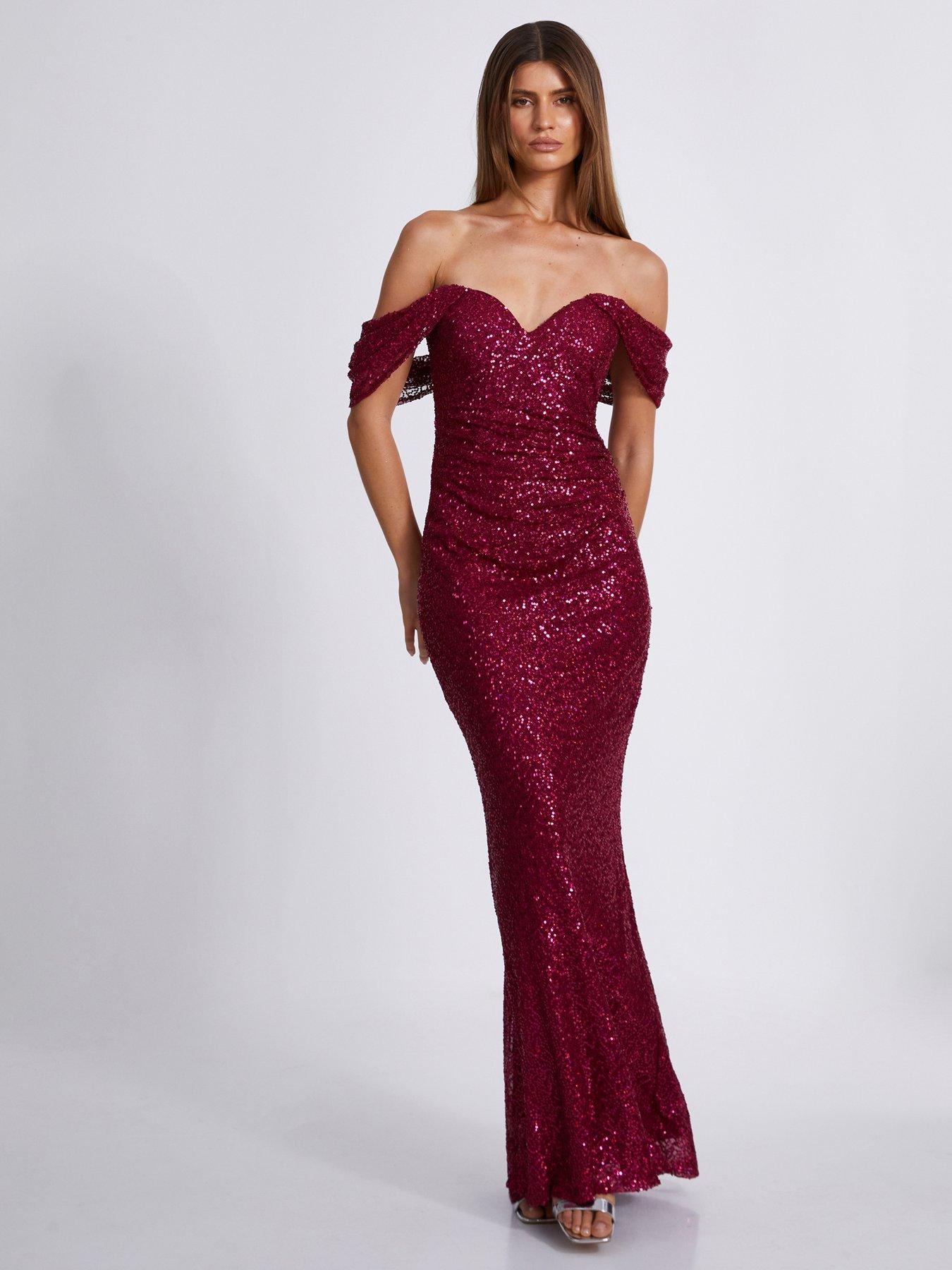 Quiz Dark Red Sequin Maxi Dress Very