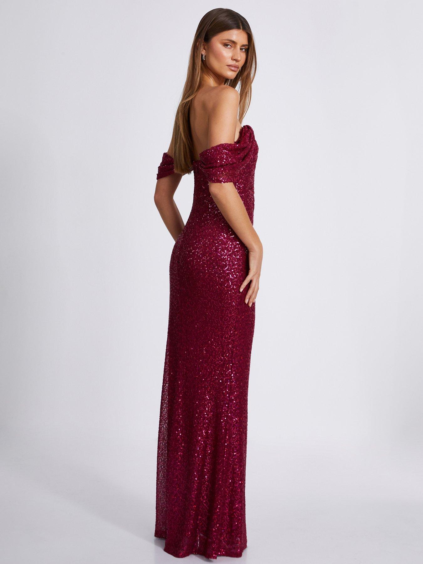 Image 2 of 6 of Quiz Dark Red Sequin Maxi Dress