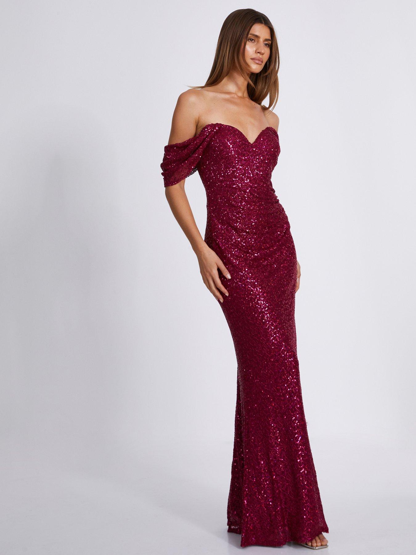 Quiz Dark Red Sequin Maxi Dress Very