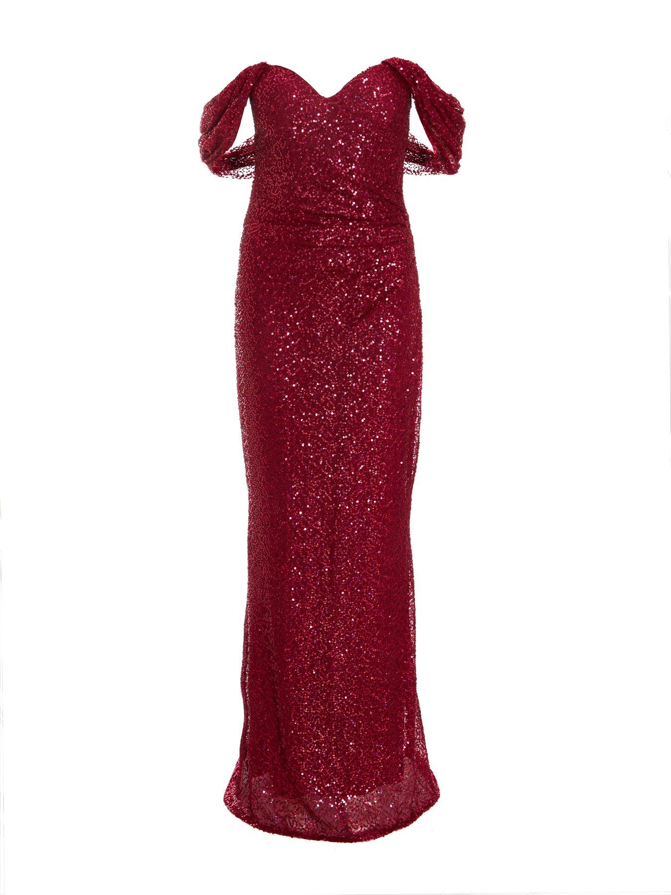 Image 4 of 6 of Quiz Dark Red Sequin Maxi Dress