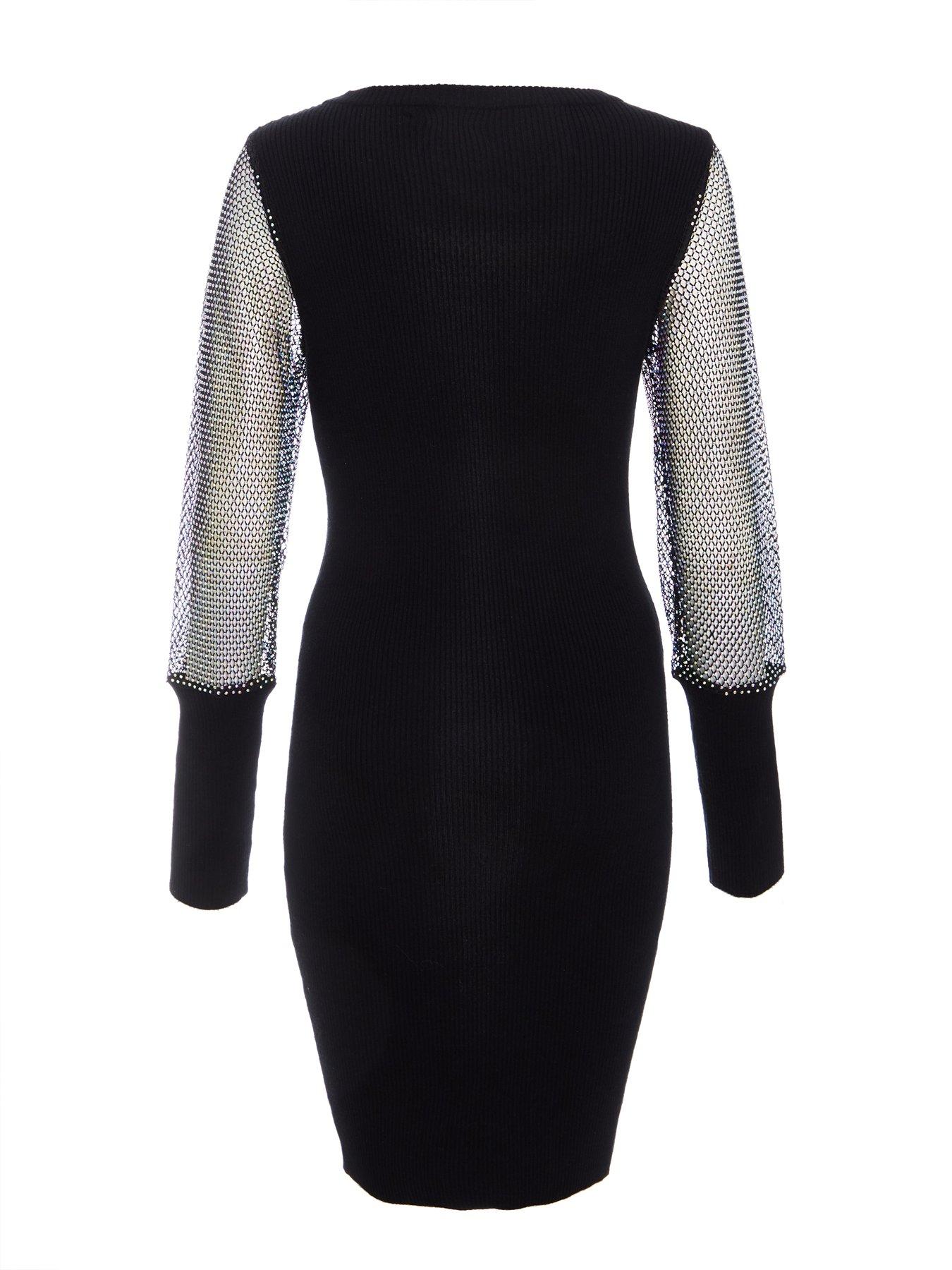 Image 5 of 6 of Quiz Black Knitted Mesh Sleeve Dress