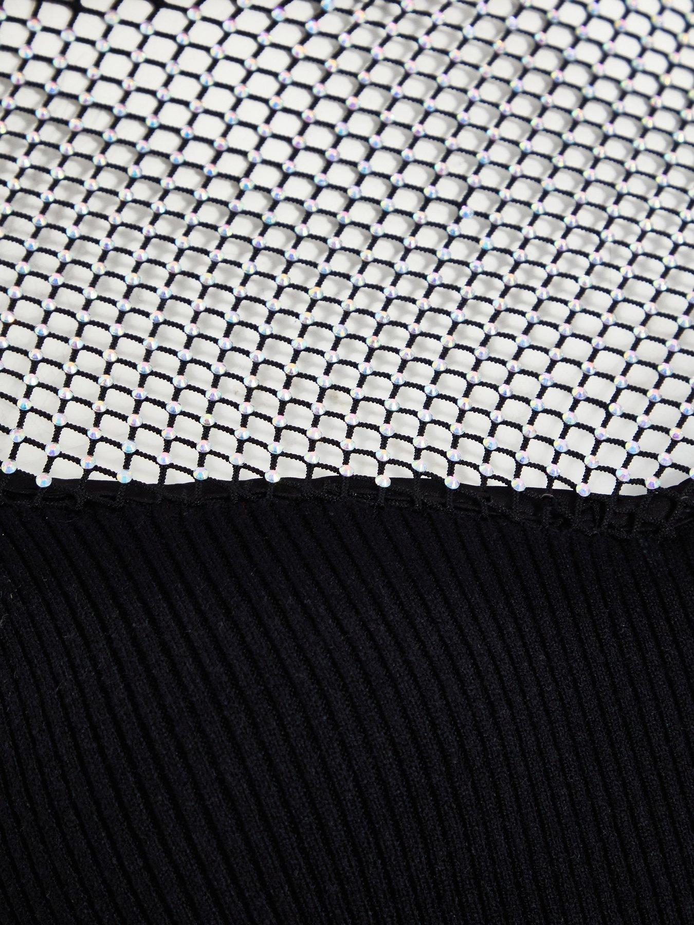 Image 6 of 6 of Quiz Black Knitted Mesh Sleeve Dress