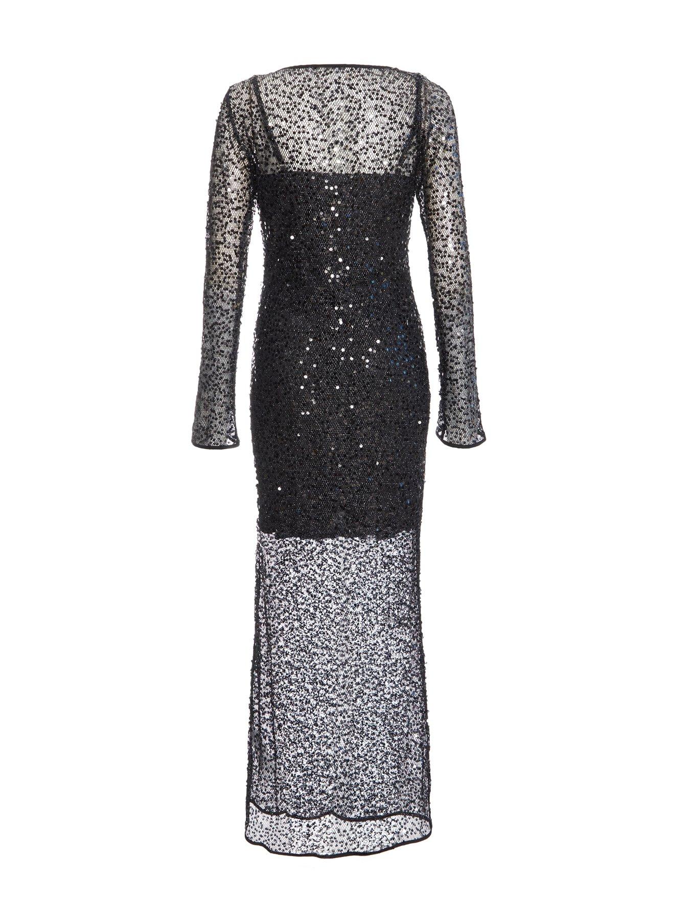 Image 5 of 6 of Quiz Black Sequin Mesh Maxi Dress