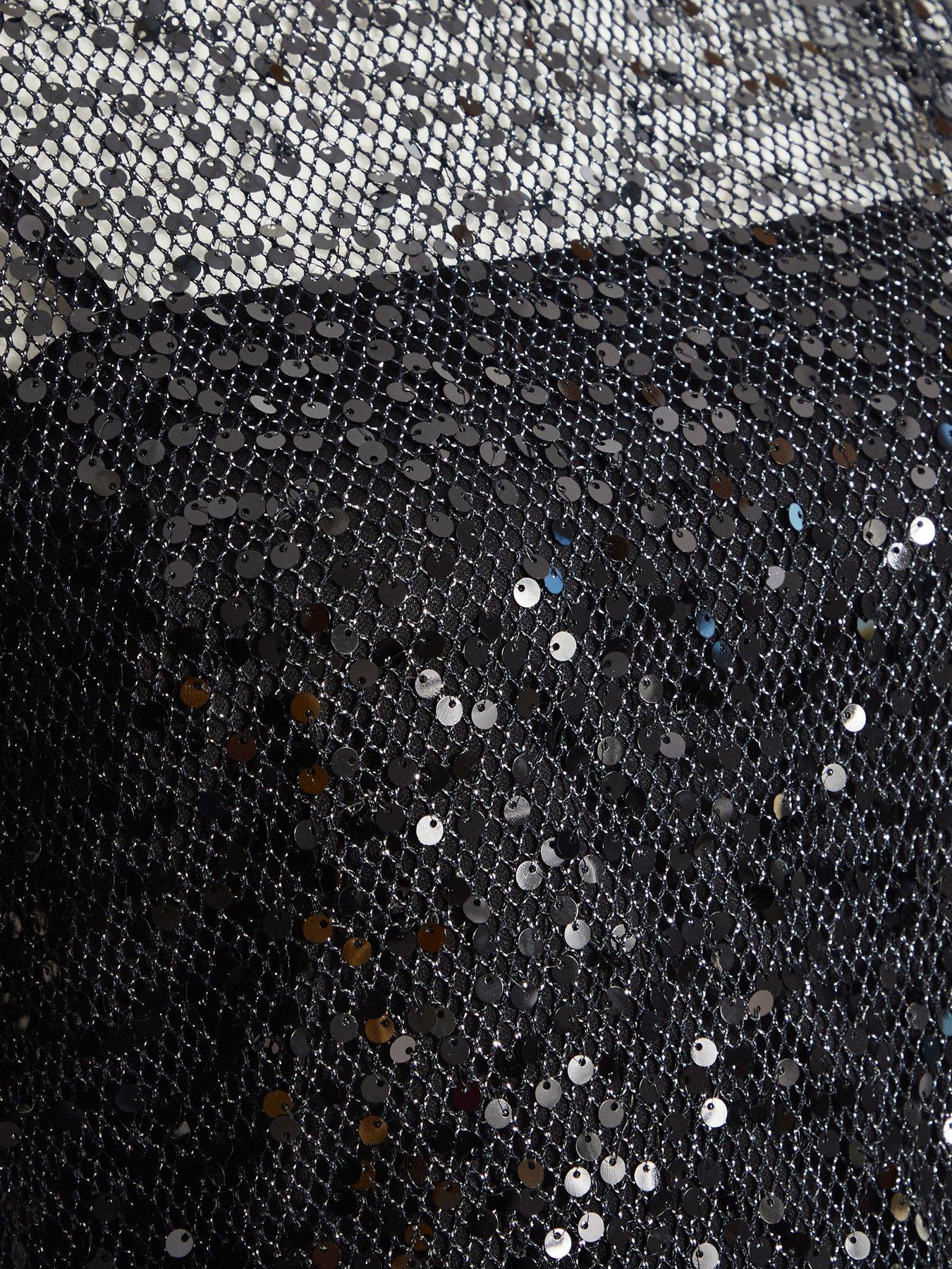 Image 6 of 6 of Quiz Black Sequin Mesh Maxi Dress
