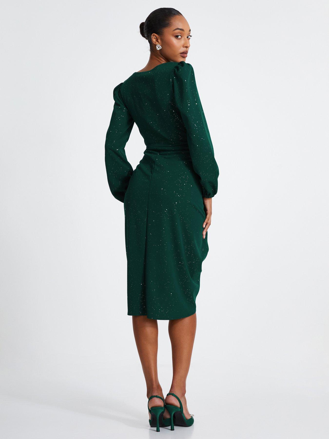 Quiz Bottle Green Glitter Midi Dress | Very
