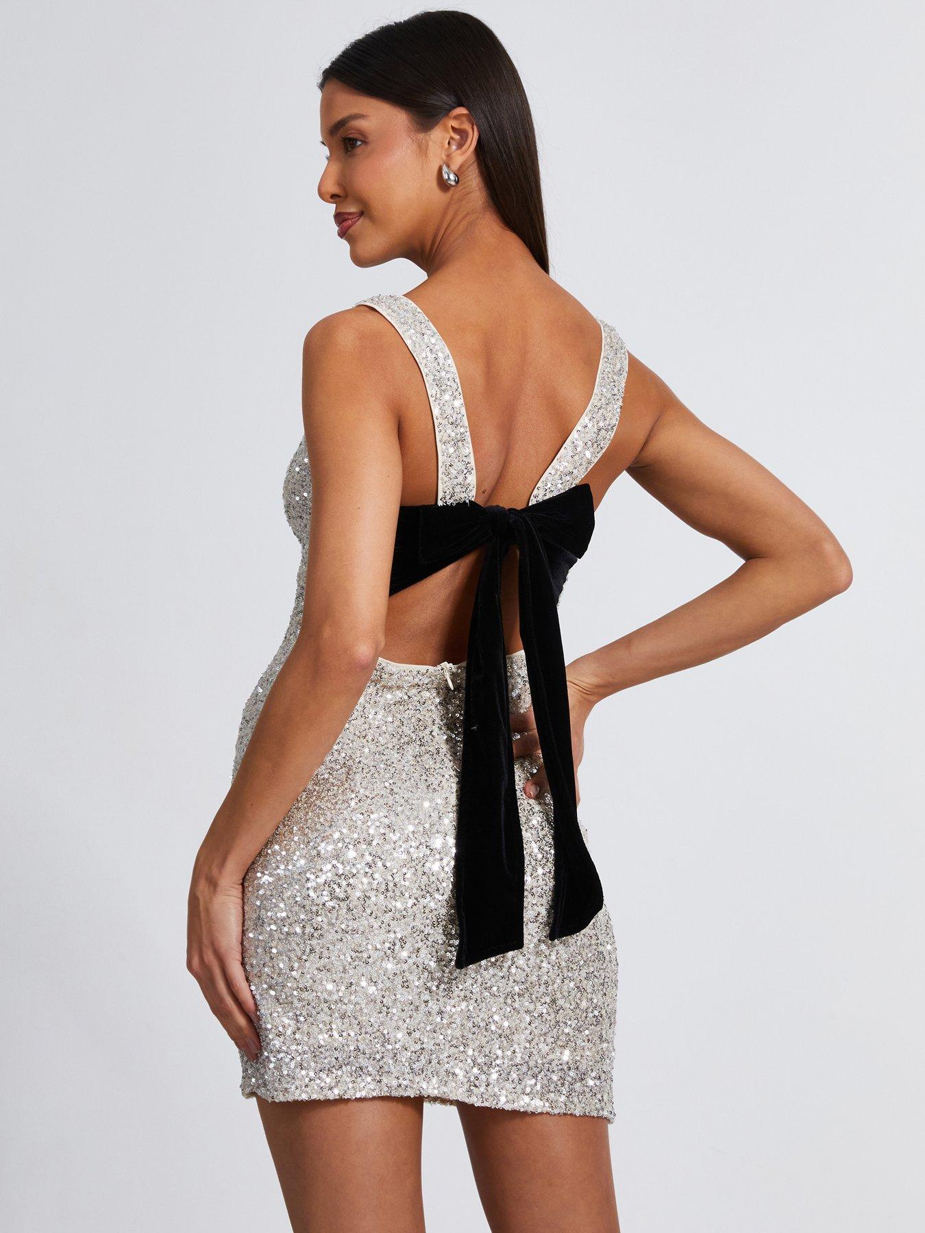 sachin and babi light blue dress Quiz Champagne Sequin Bow Mini Dress