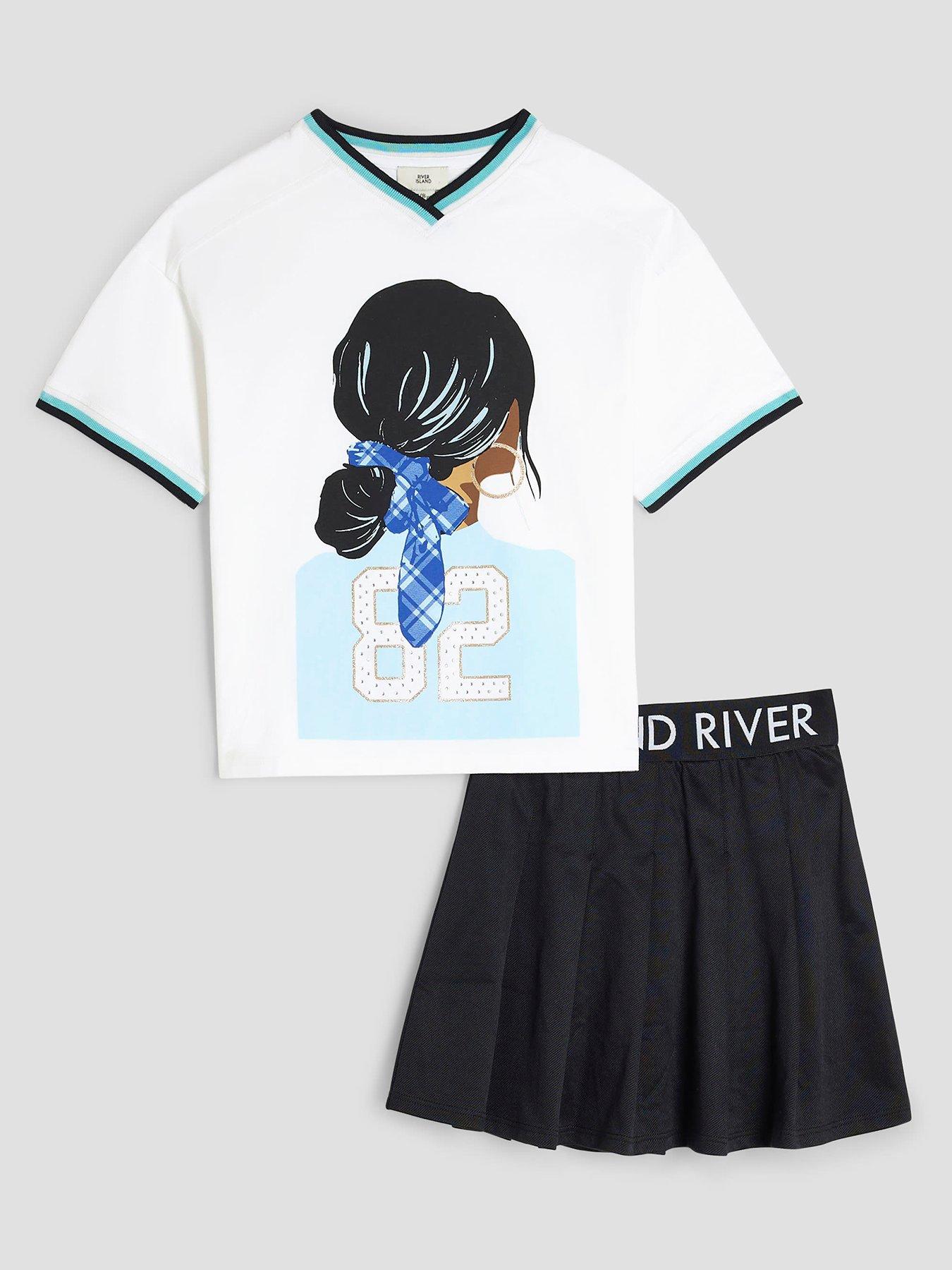 undefined Girls Graphic Top And Skirt Set  - Black