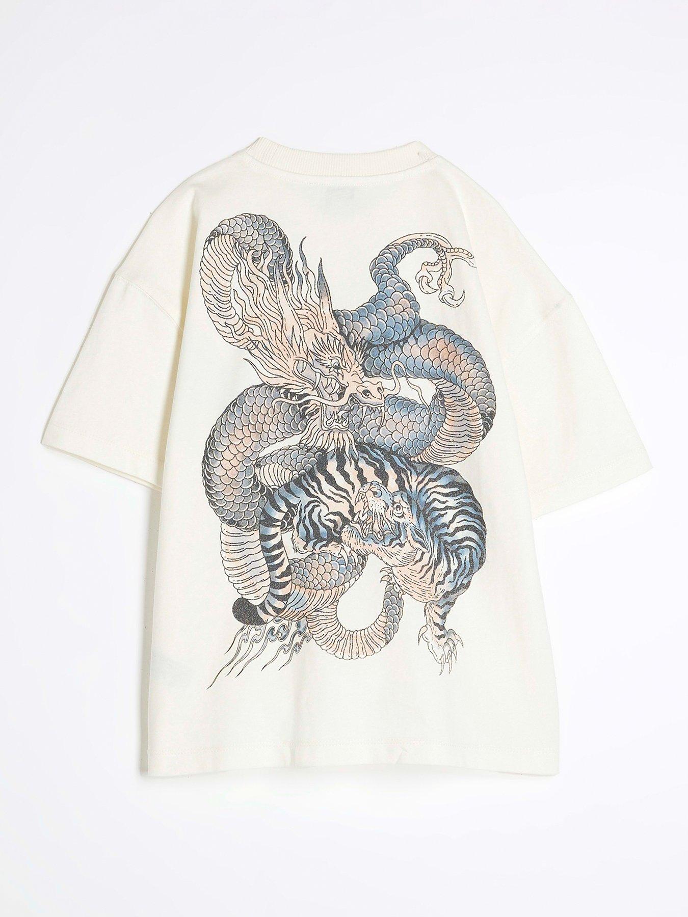 undefined Boys Back Dragon T-Shirt - Cream