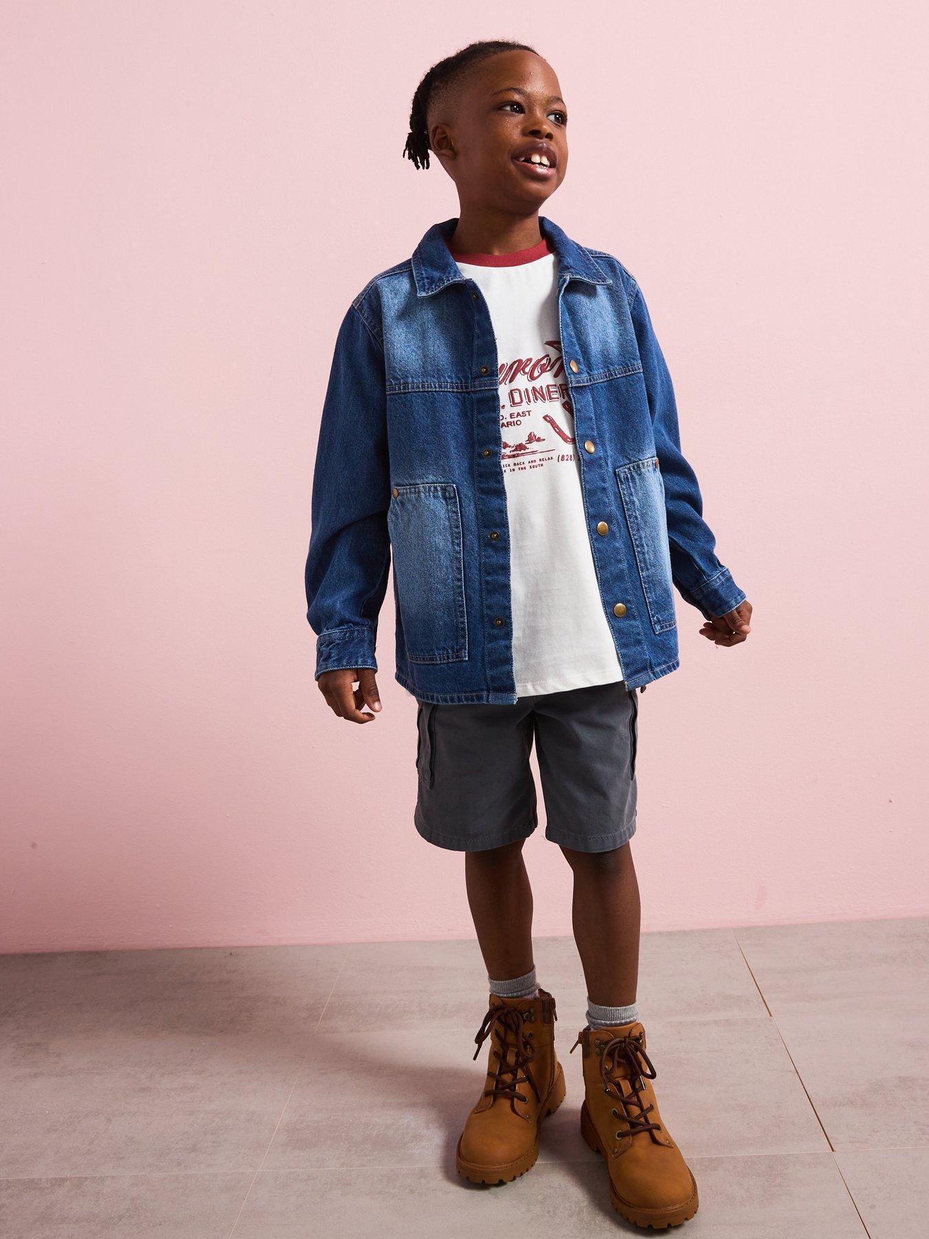 undefined Boys Denim Shacket T-shirt Set - Blue/cream