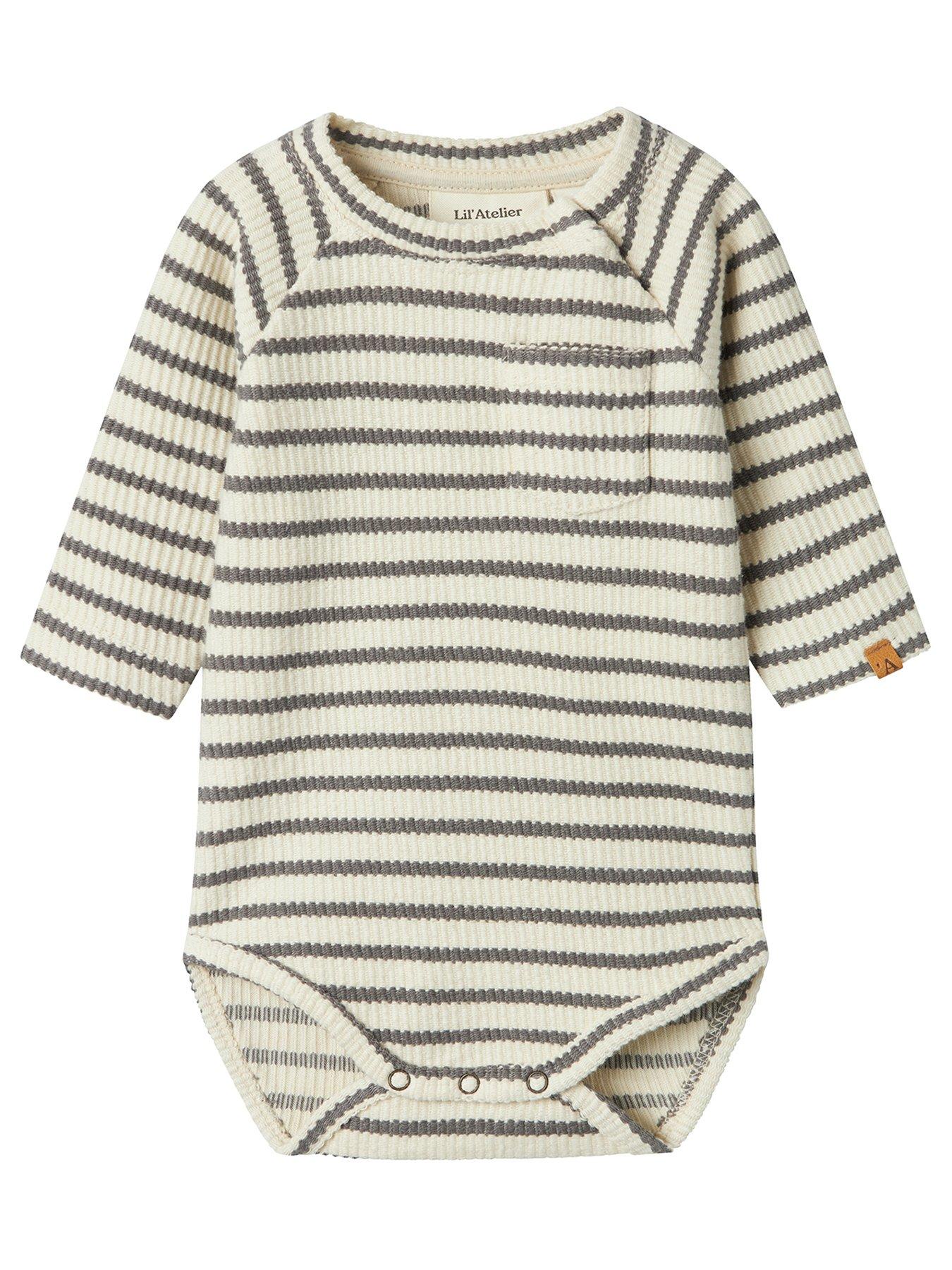 undefined Baby Boys Long Sleeve Striped Bodysuit - Turtledove Pewter