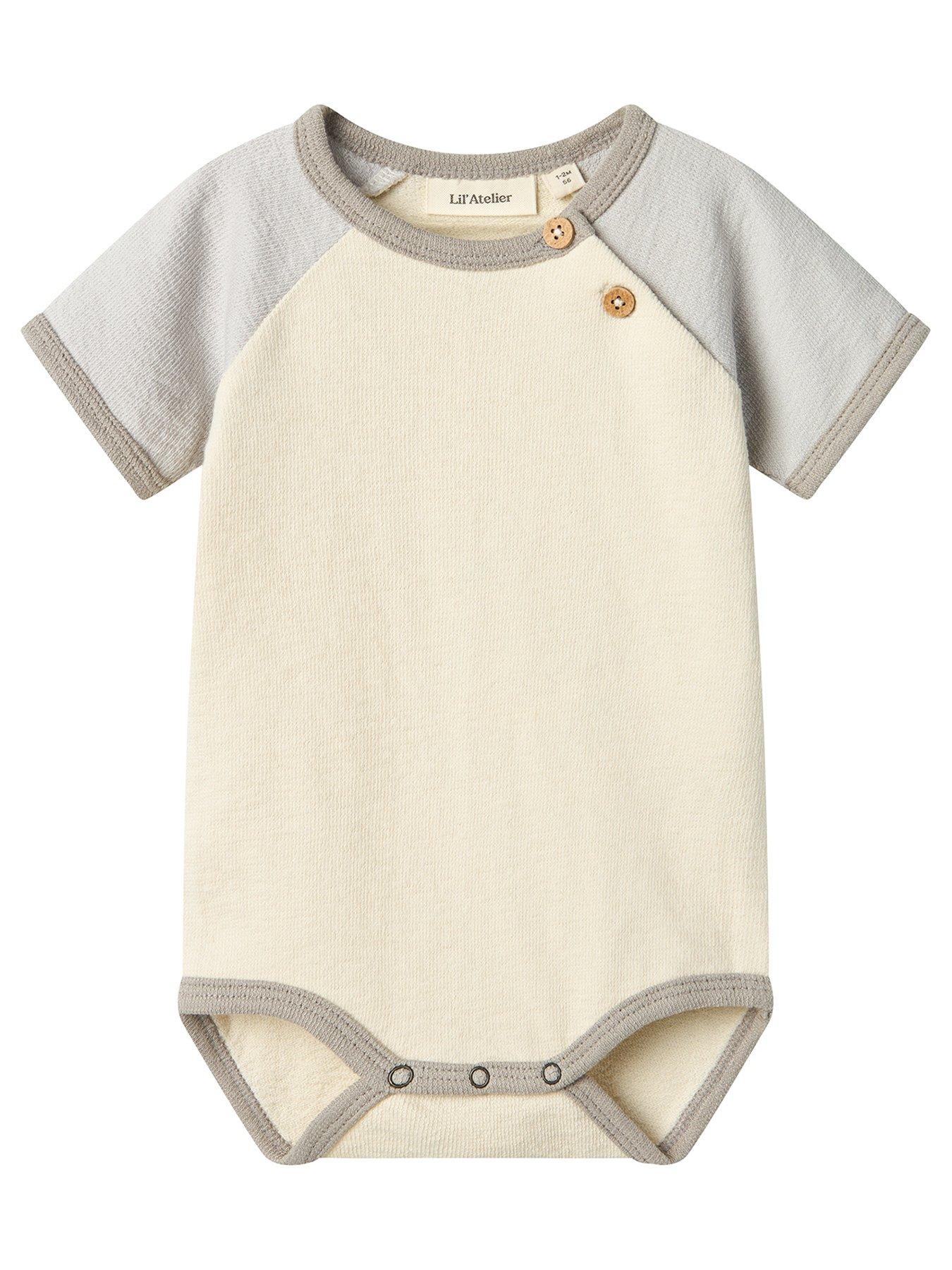 Image of Lil Atelier Baby Boys Contrast Short Sleeve Bodysuit - Turtledove Vapor Blue
