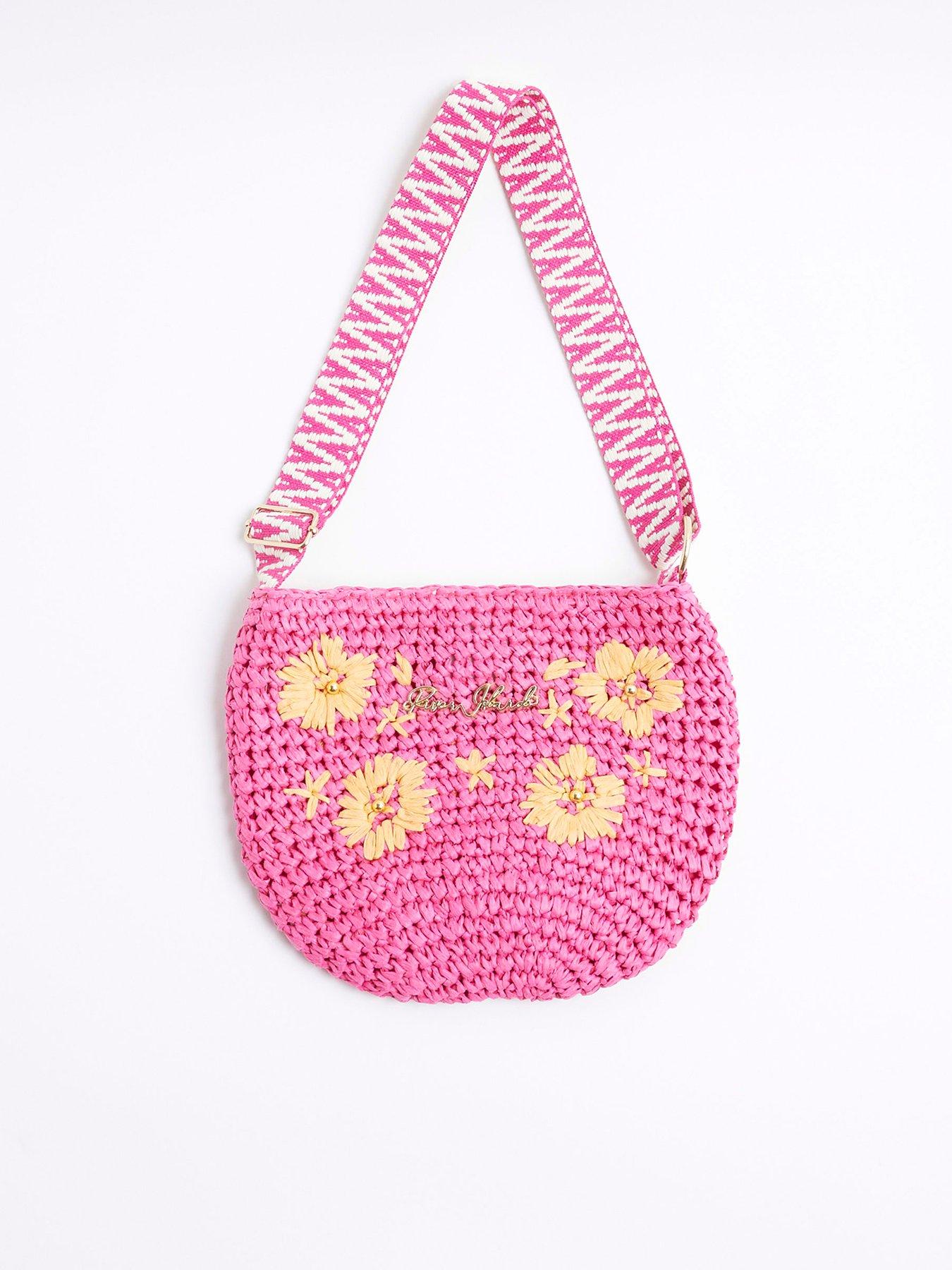 undefined Girls Raffia Cross-Body Bag - Pink