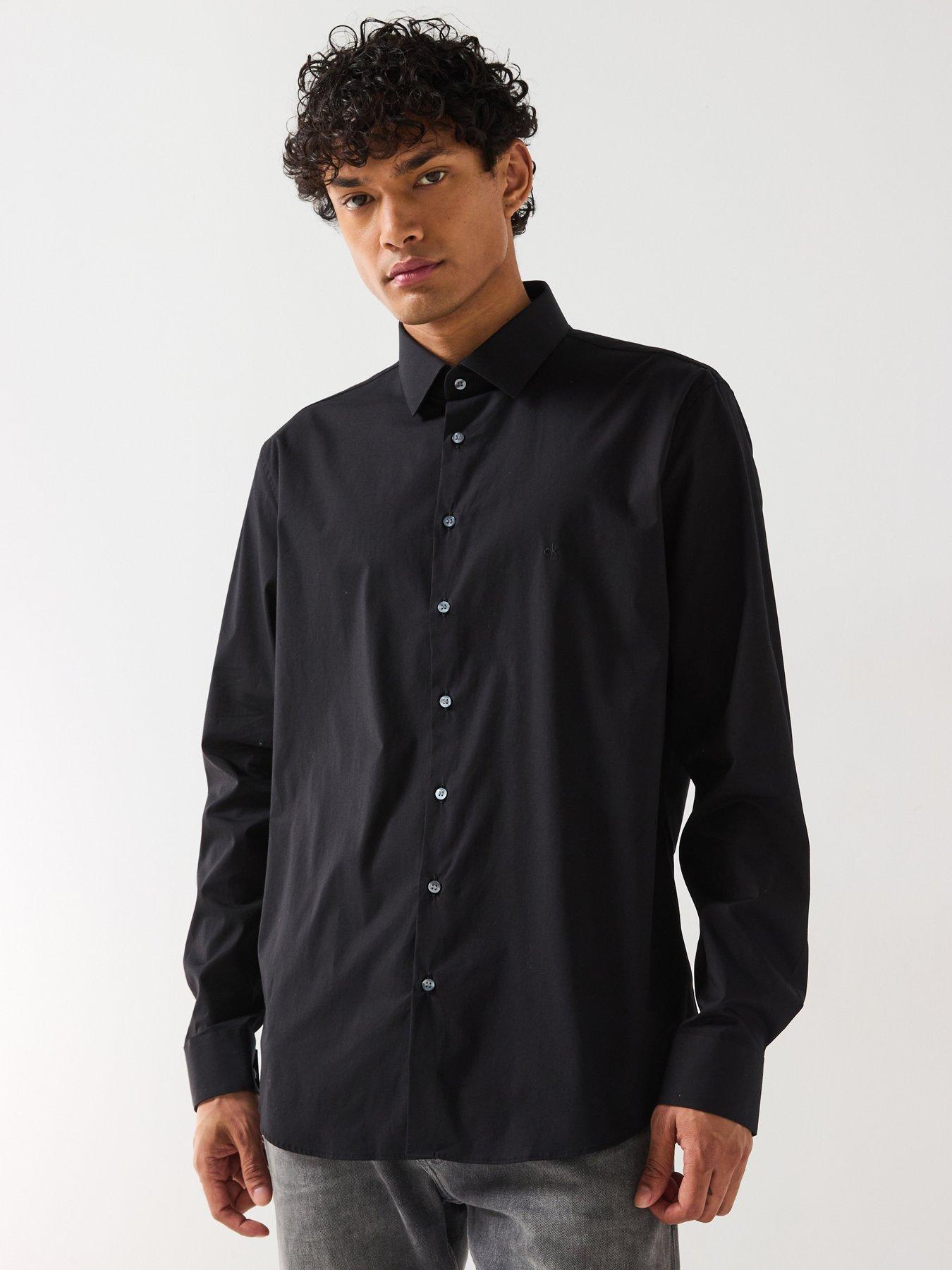 undefined Poplin Stretch Slim Long Sleeve Shirt - Black