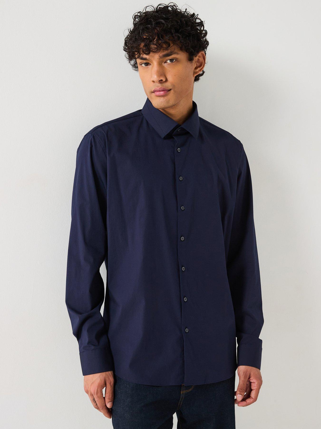 undefined Poplin Stretch Slim Long Sleeve Shirt - Navy