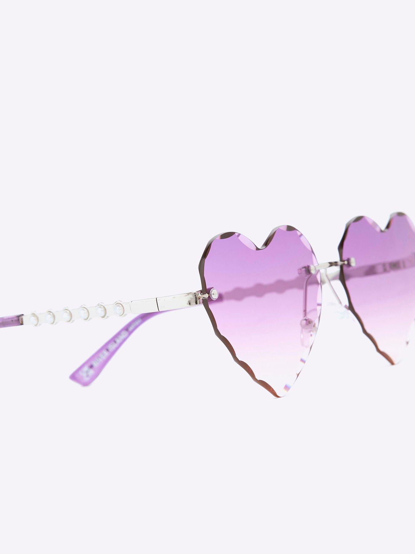 Image 4 of 4 of River Island Girls Rimless Heart Sunglasses - Purple