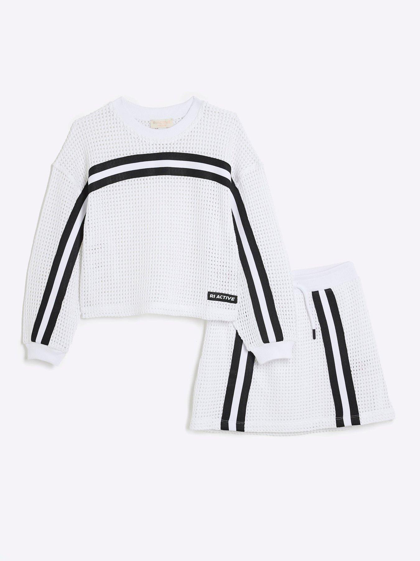 undefined Girls Active Crochet Top And Shorts Set - White