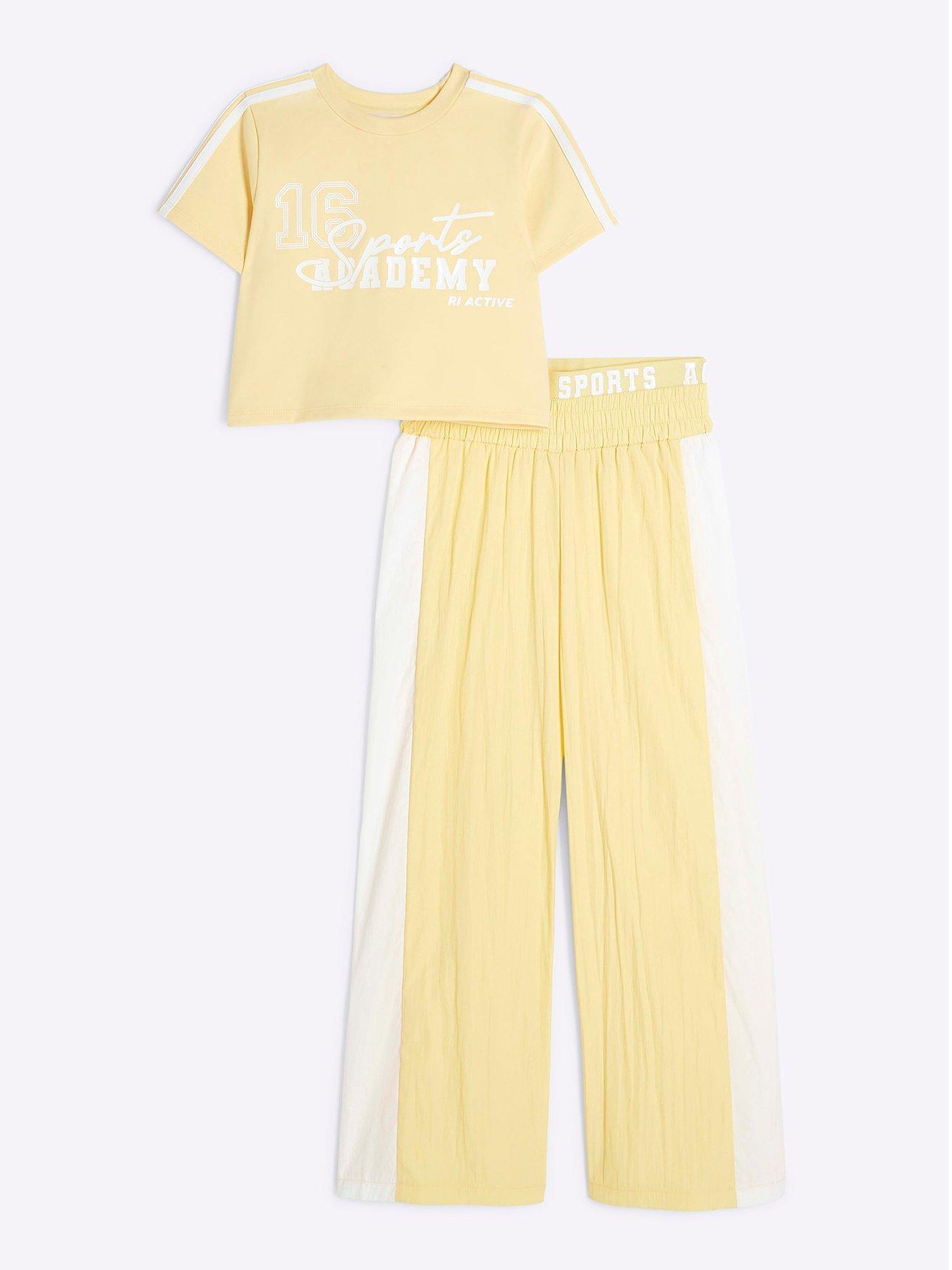 undefined Girls Ri Active T-shirt & Joggers Set - Lemon Yellow