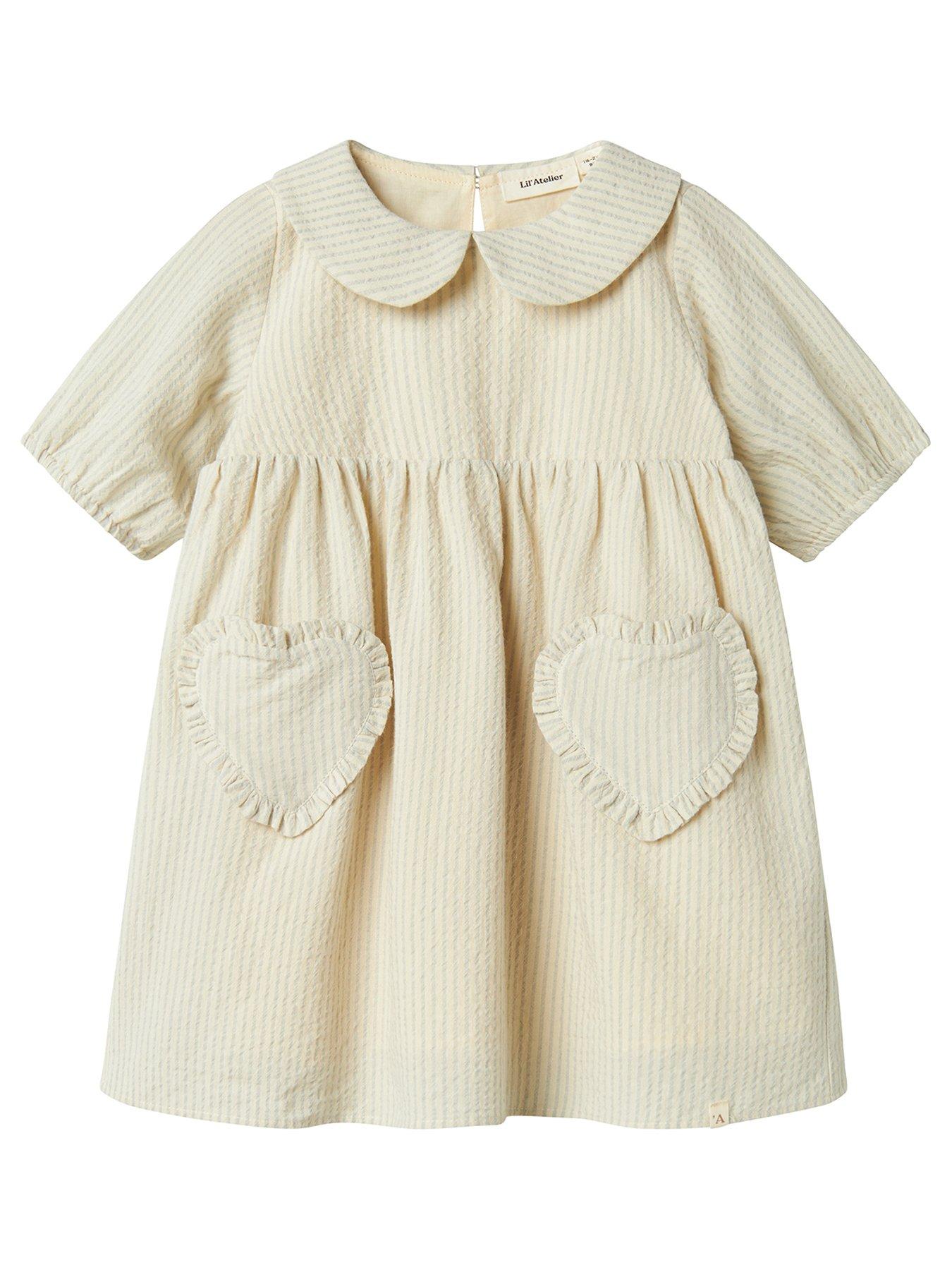 undefined Mini Girls Heart Pocket Short Sleeve Dress - Vapor Blue