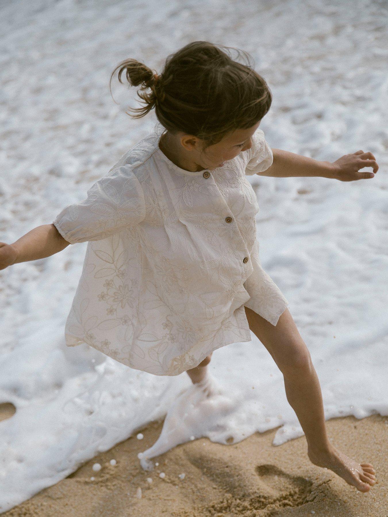 undefined Mini Girls Button Front Short Sleeve Dress - Turtledove