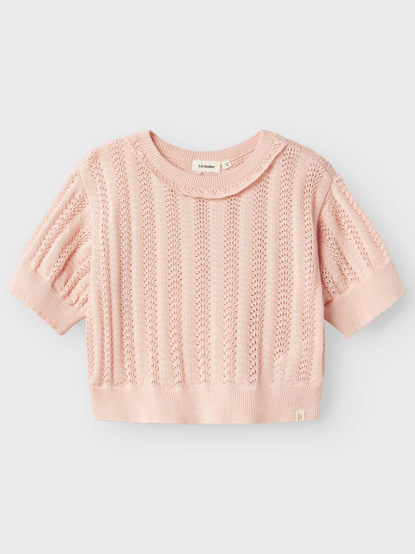 undefined Mini Girls Short Sleeve Knitted Jumper - Peach Whip