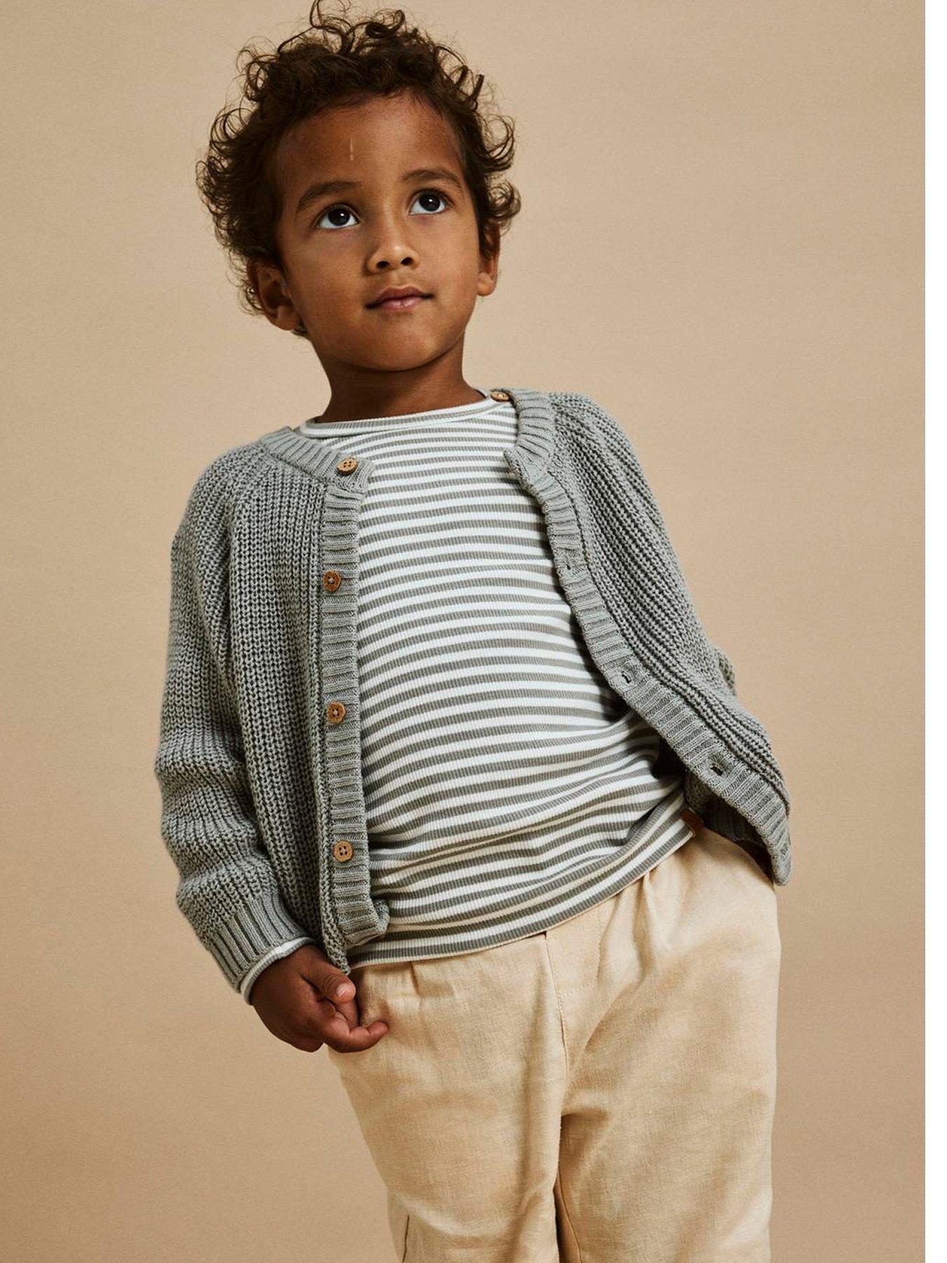 undefined Mini Boys Knitted Cardigan - Limestone - Grey