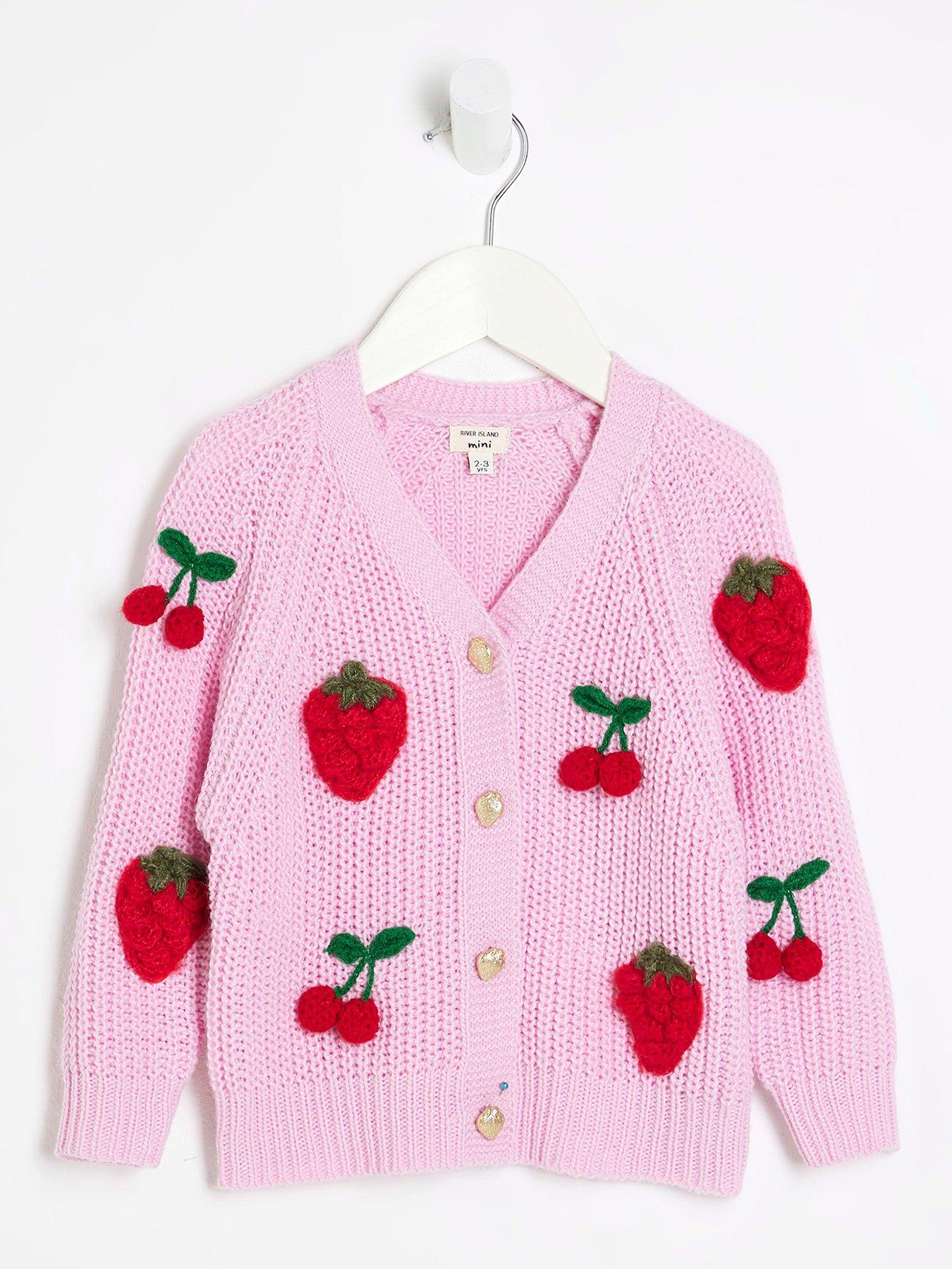 undefined Girls 3D Detail Strawberry  &  Cherry Cardigan - Pink