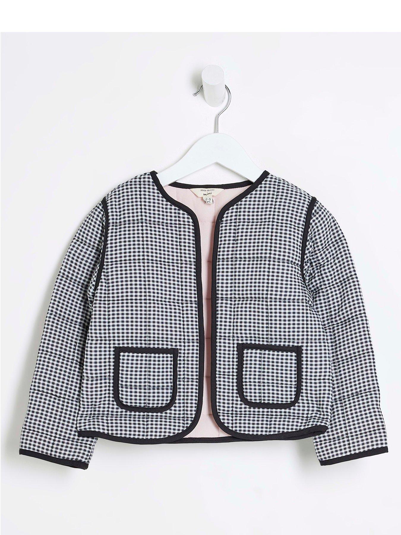 undefined Mini Girls Gingham Quilted Jacket - Black