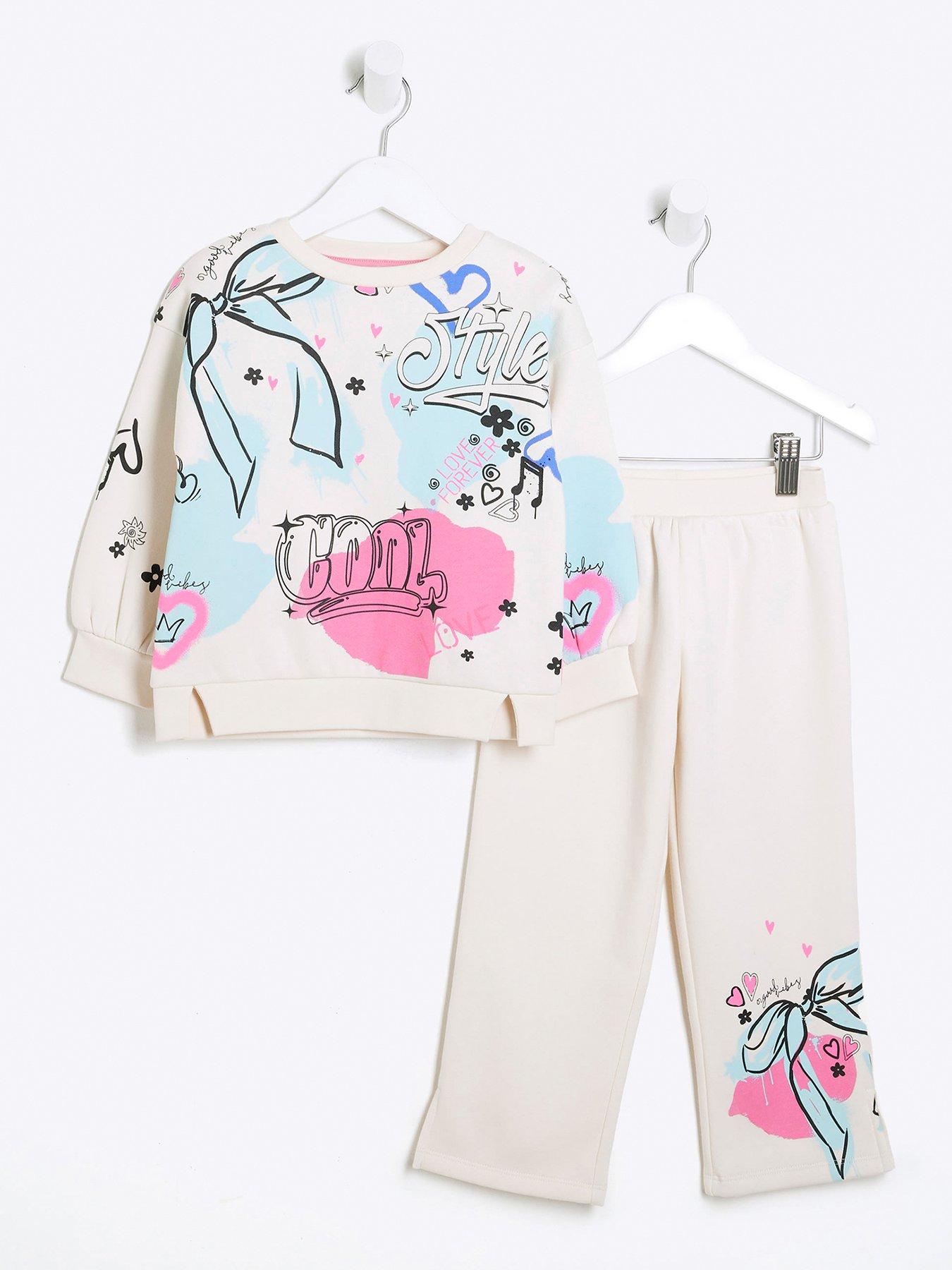 undefined Mini Girls Graffiti Print Sweat Set - Cream
