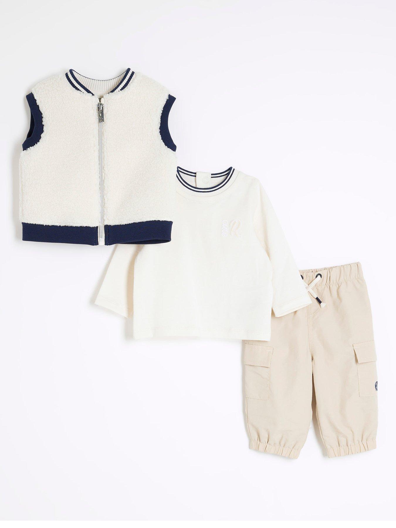 undefined Baby Boys Borg Gilet Set - Beige