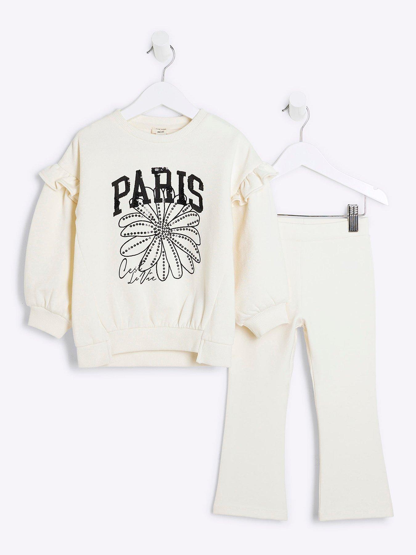undefined Mini Girls Paris Flower Sweatshirt Set - Cream