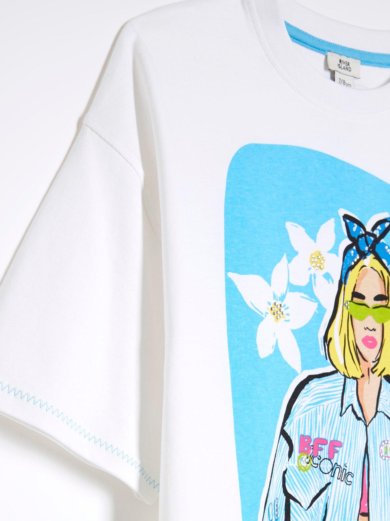 Image 3 of 4 of River Island Girls Oversized Cool Girl T-Shirt - White