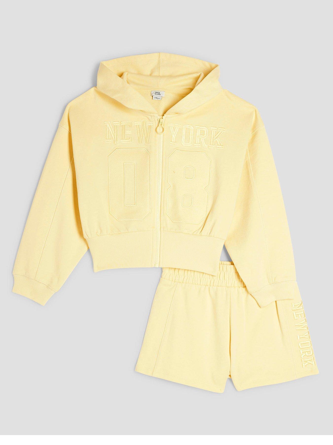 undefined Girls Zipped Hoodie And Shorts Set - Sun Yellow