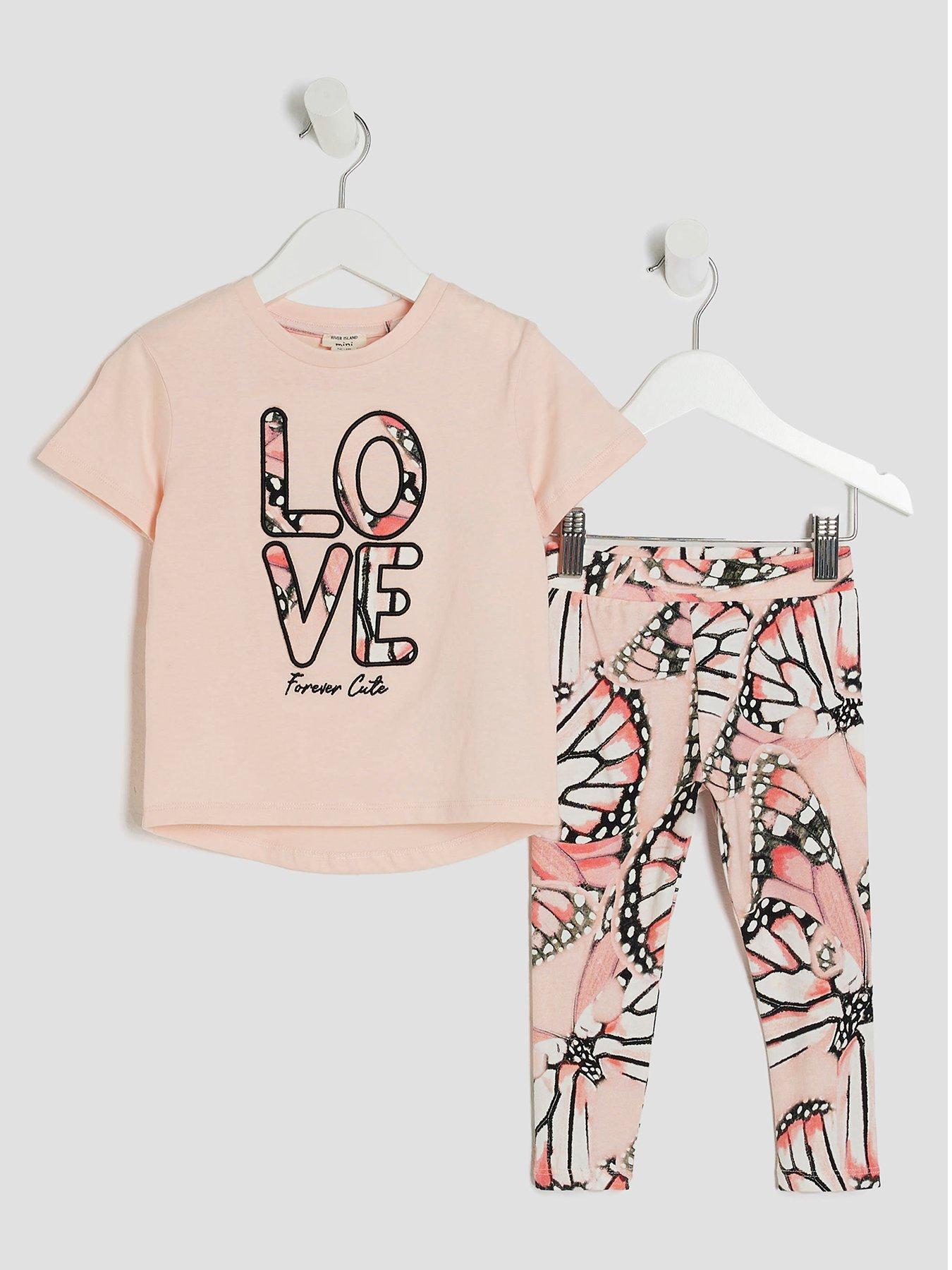undefined Girls Butterfly Top  &  Leggings Set - Light Pink