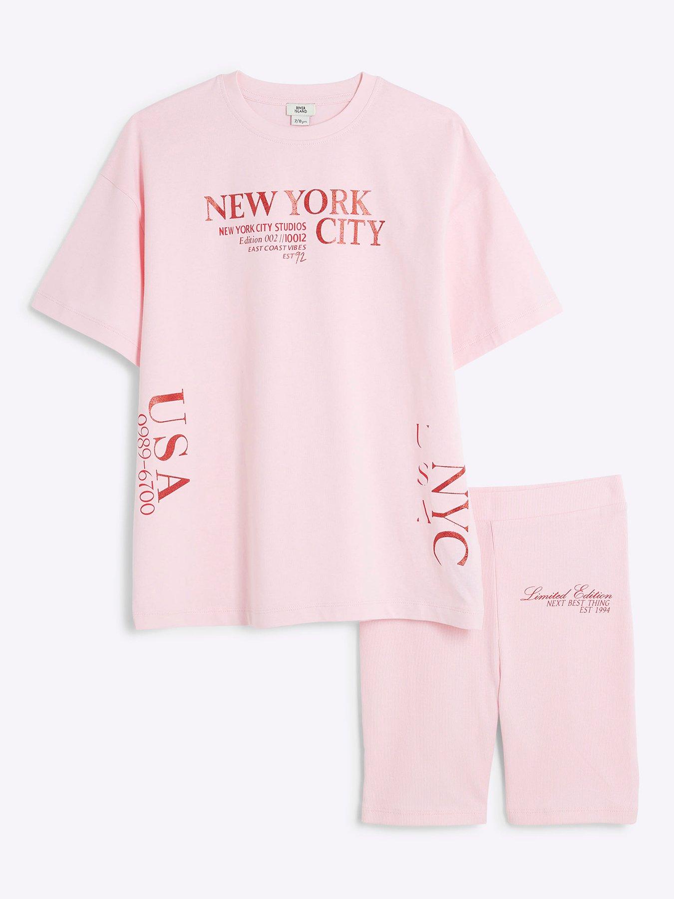 undefined Older Girls New York Top And Shorts Set - Light Pink
