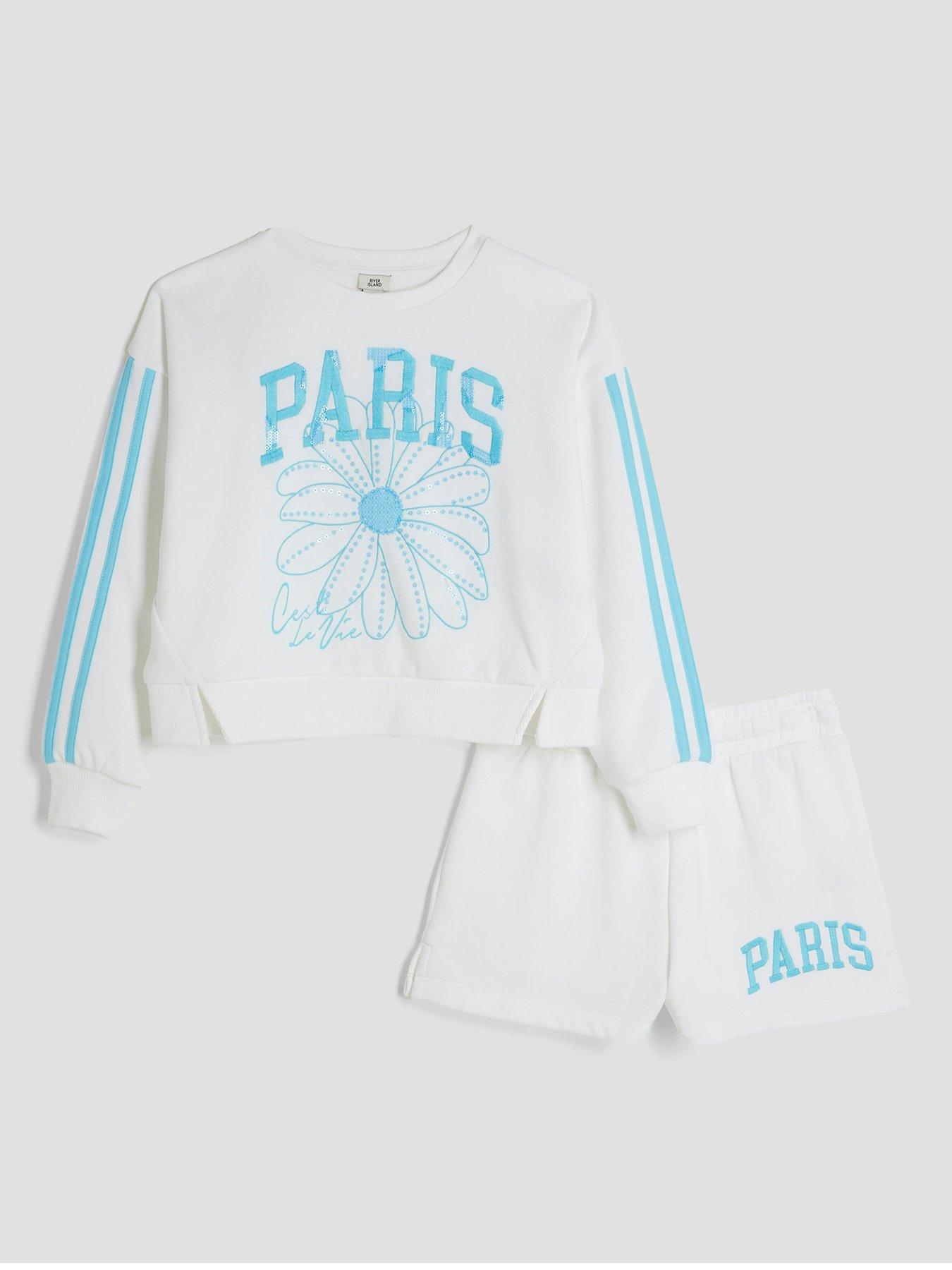undefined Girls Paris Sweatshirt And Shorts Set - White
