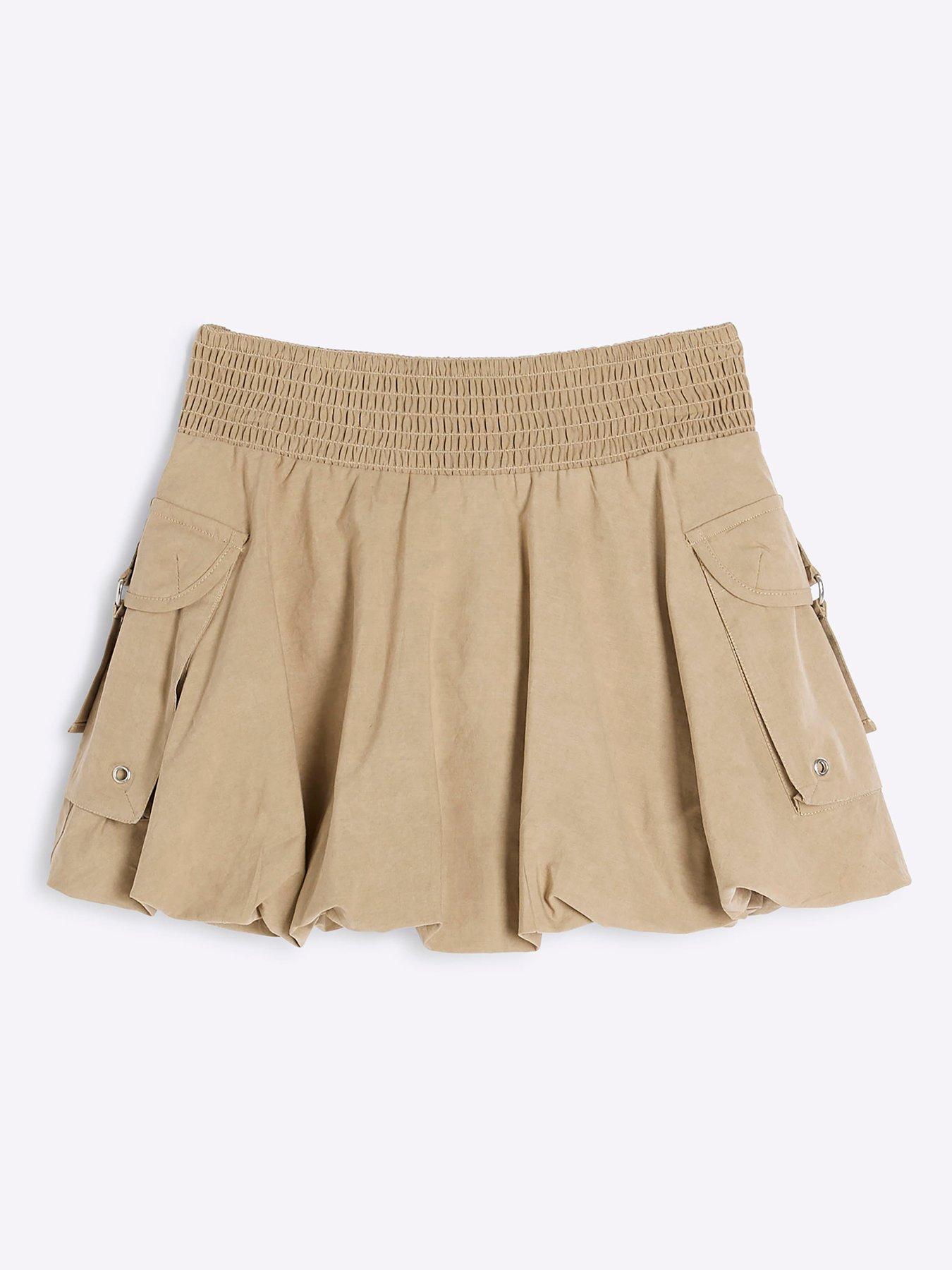 Image 1 of 4 of River Island Girls Bubble Hem Cargo Skirt - Stone