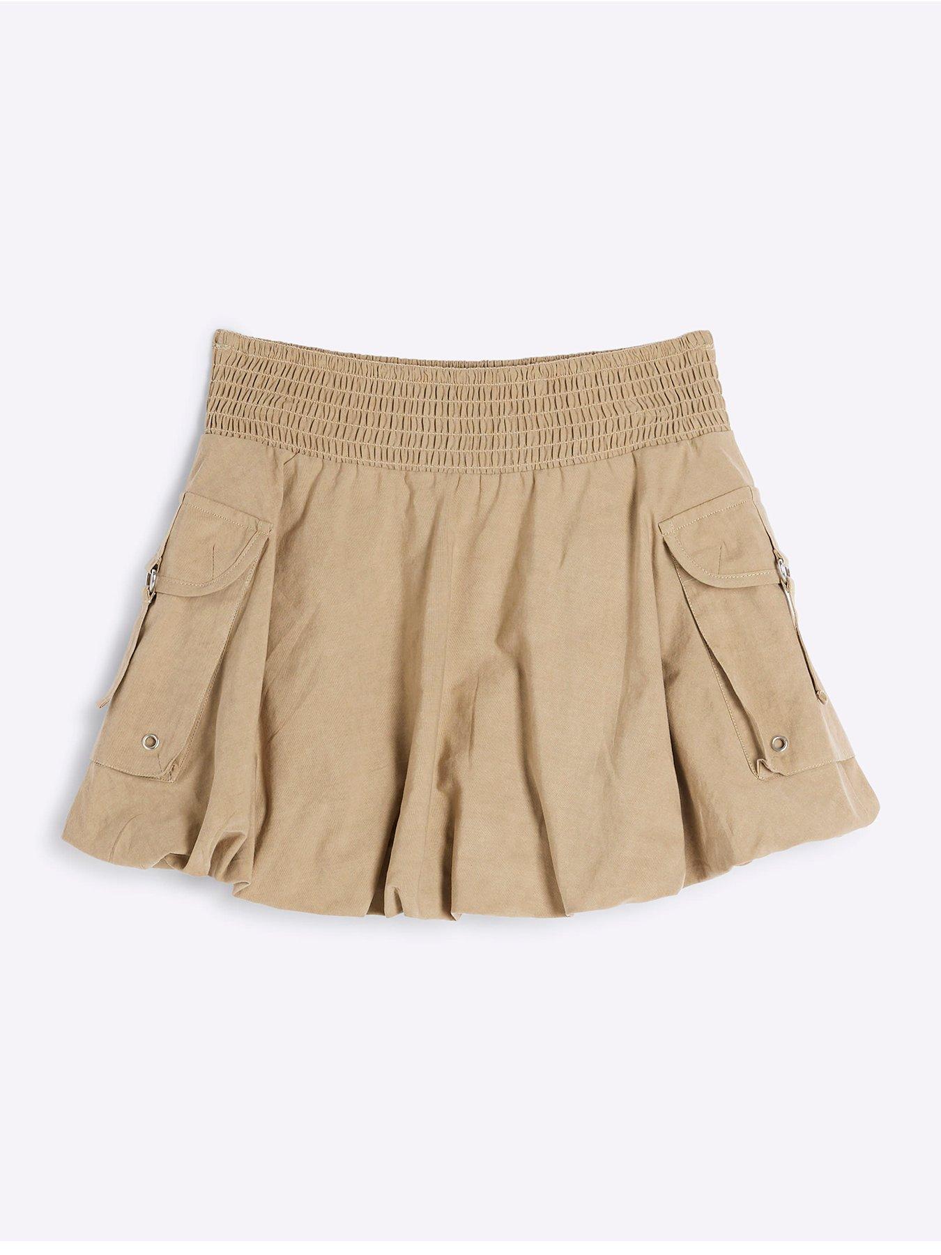 Image 2 of 4 of River Island Girls Bubble Hem Cargo Skirt - Stone