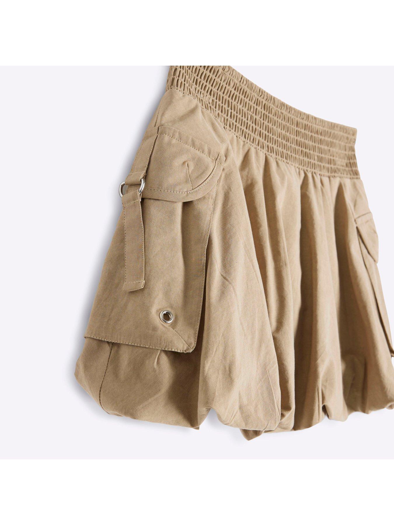 Image 4 of 4 of River Island Girls Bubble Hem Cargo Skirt - Stone