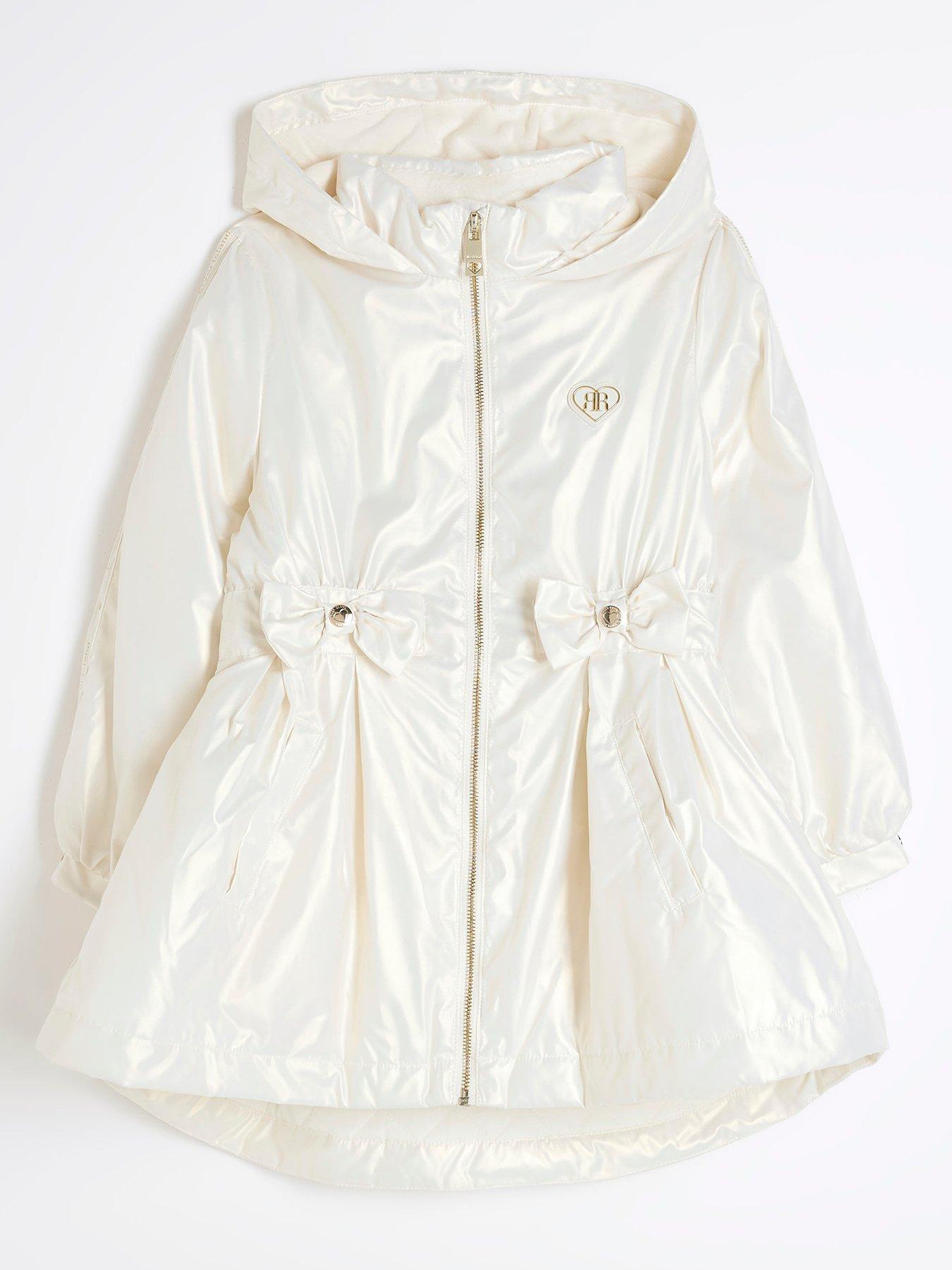 undefined Girls Cinched Frill Raincoat - Cream