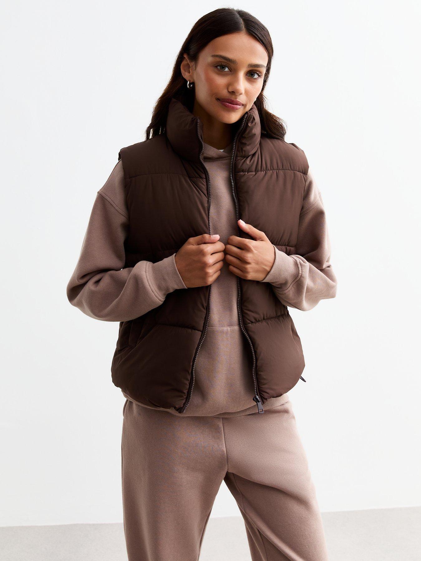 undefined Crop Puffer Gilet - Brown