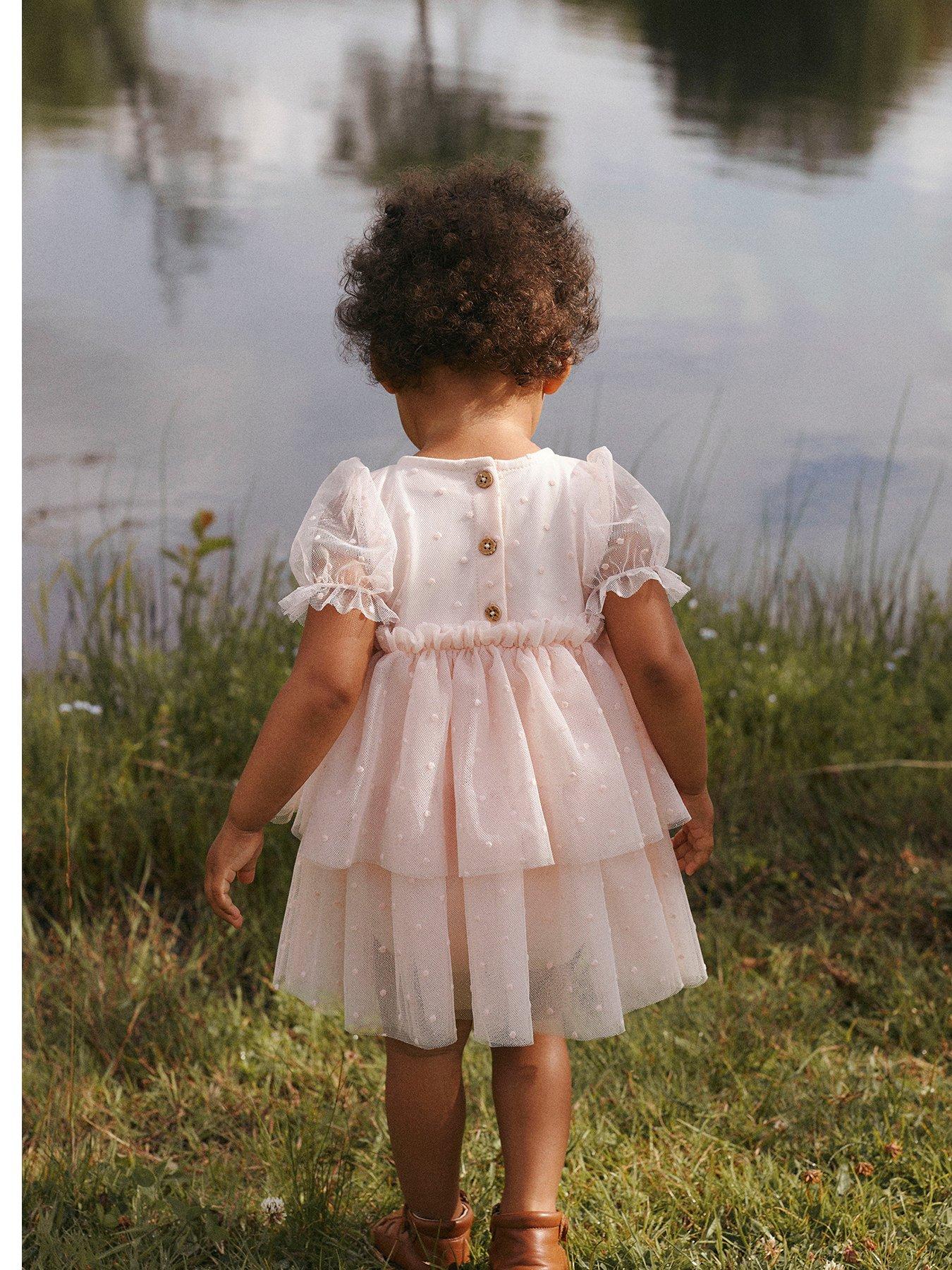 undefined Baby Girls Tulle Layered Short Sleeve Body Dress - Peach Blush