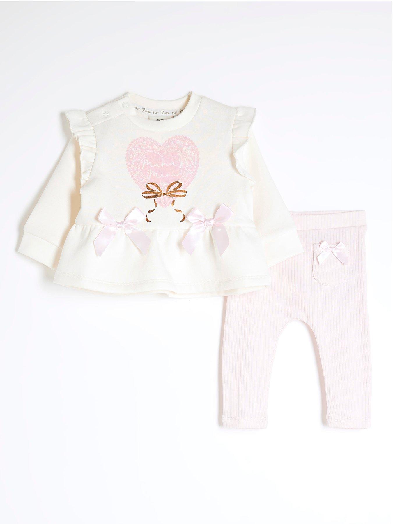 undefined Baby Girls Peplum Heart Sweatshirt Set - Cream