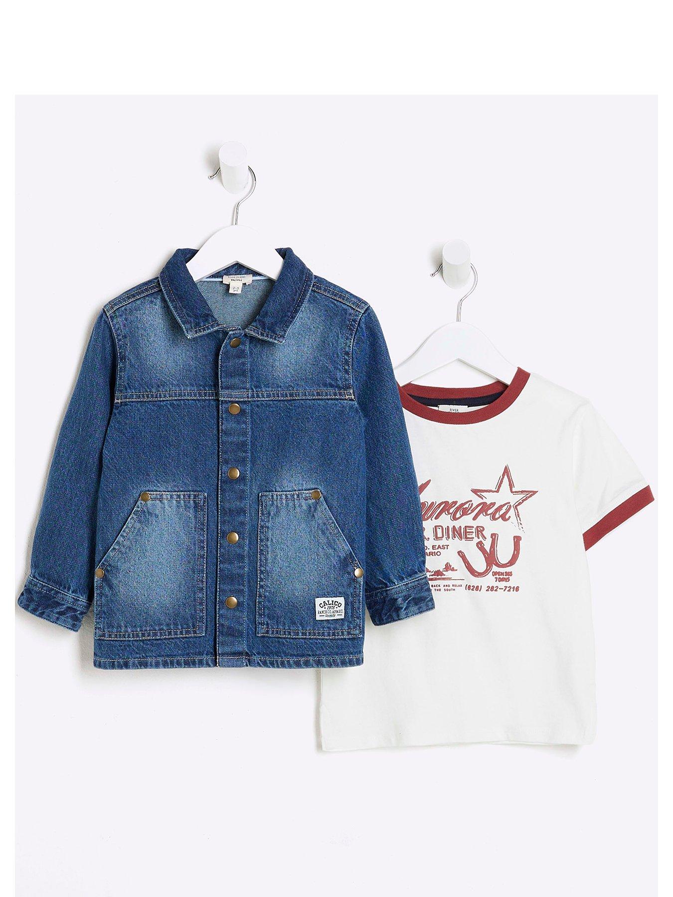 undefined Mini Boys Denim Shacket T-shirt Set - Mid Blue