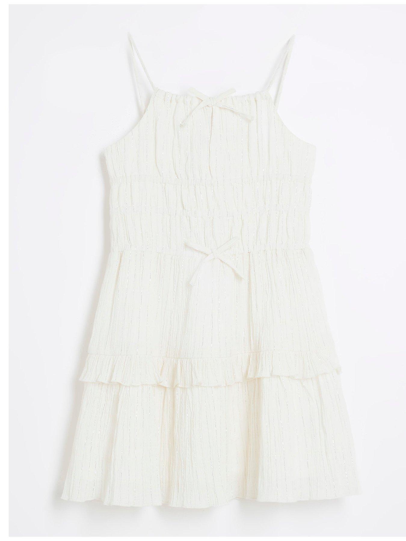 undefined Girls Tiered Shimmer Beach Dress - White